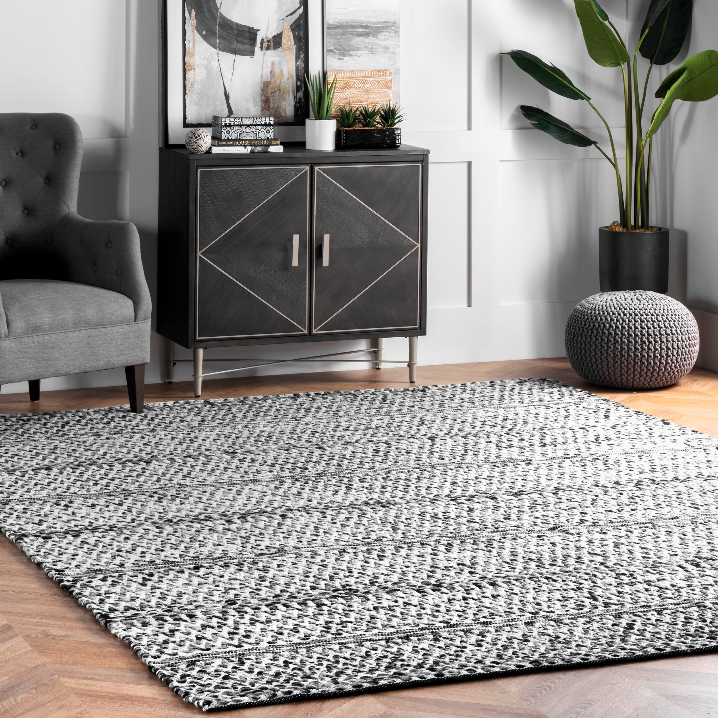 nuLOOM VEME01A-86011 Natosha 8 x 11 (ft) Synthetic Silver Rectangular Indoor/Outdoor Stripe Area rug