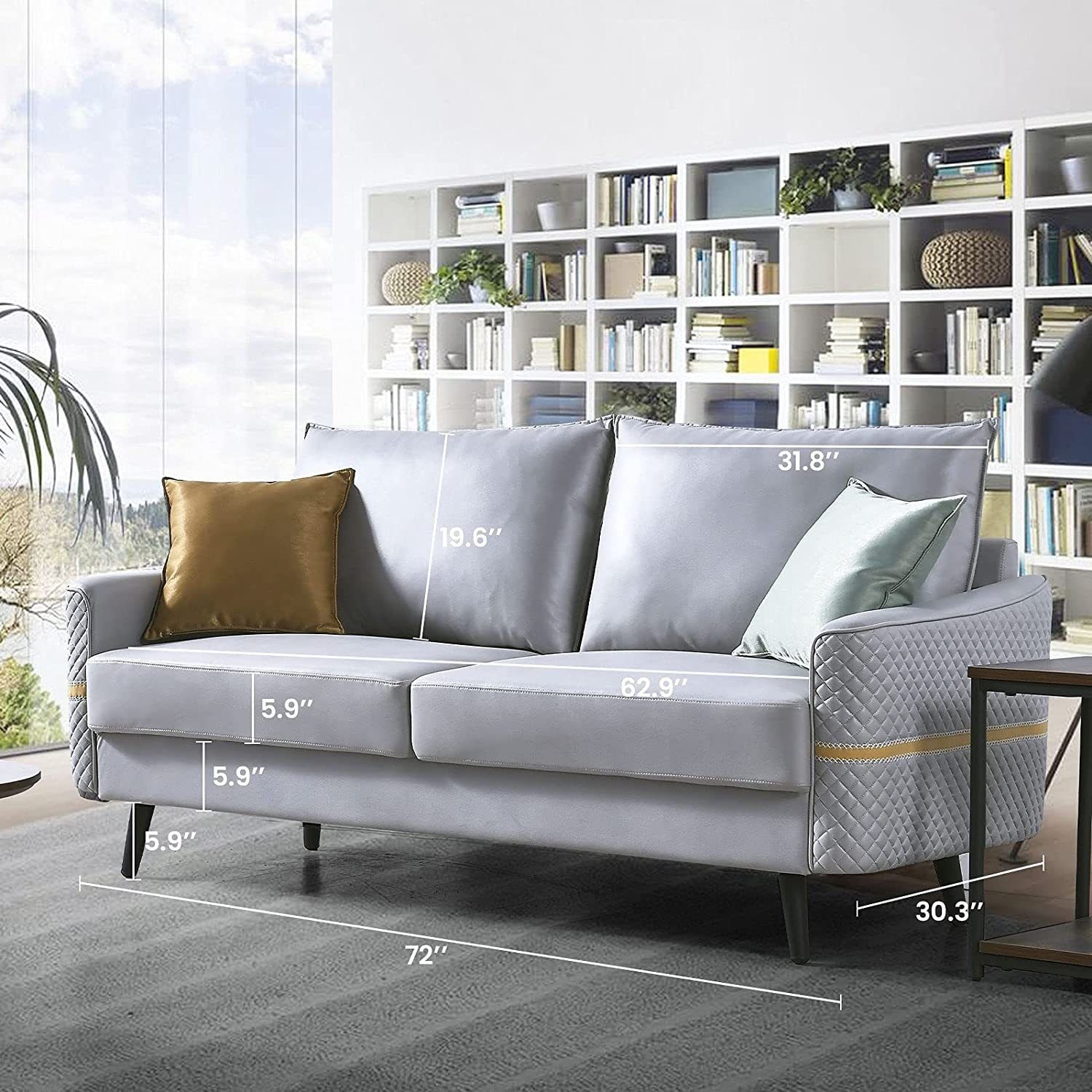 JASMODER W103636653 30.3-in Modern Light Grey Polyester/Blend Sofa
