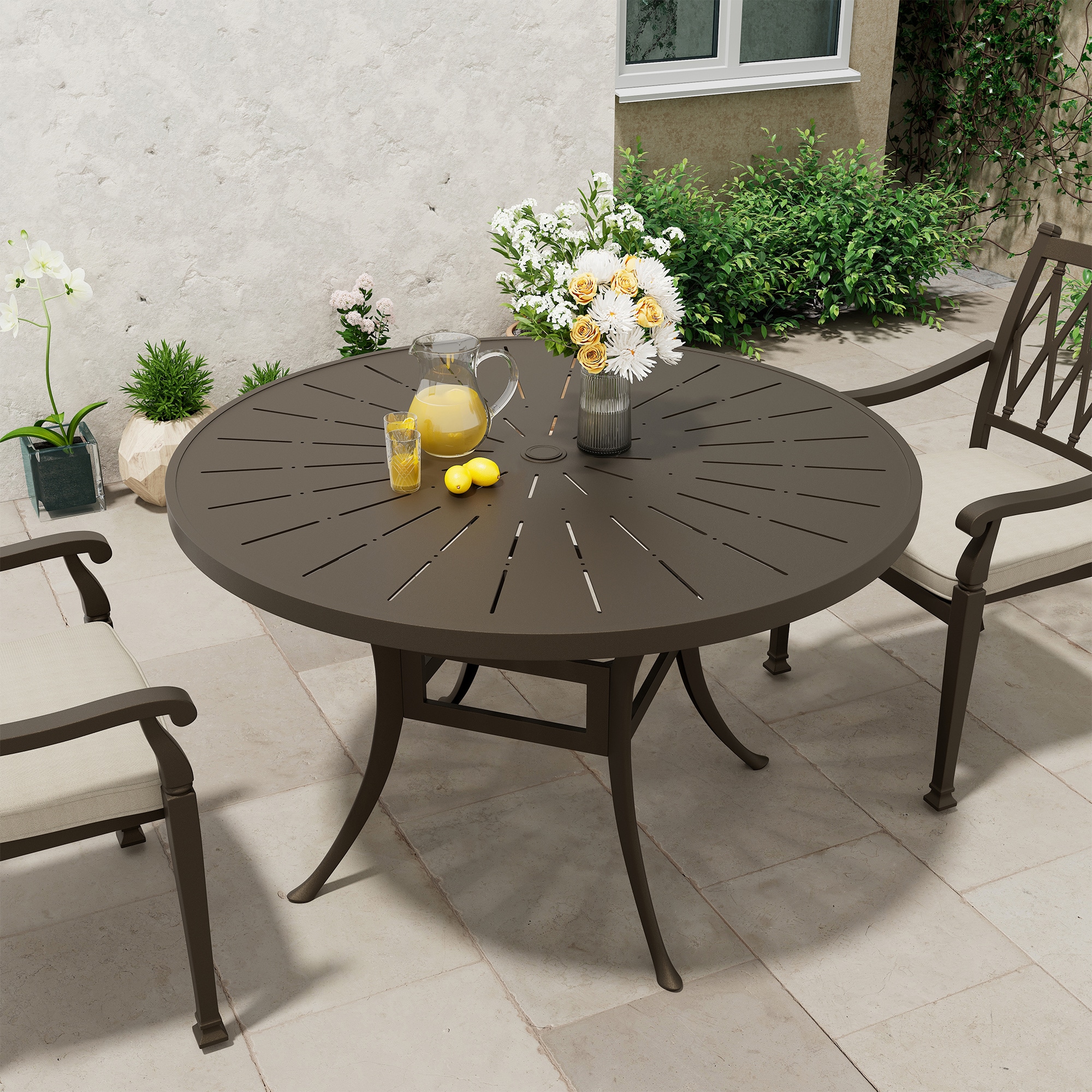 CASAINC CA-IVY1139R42 Patio table Round Outdoor Dining Table 48-in W x 48-in L with Umbrella Hole