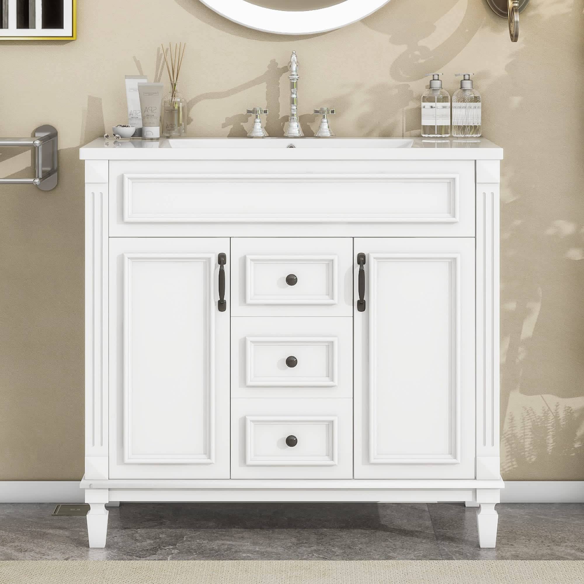 MooxvMoo 36-in Bathroom Vanity with Top Sink and 2 Soft Closing Doors (White) #MXVOC330