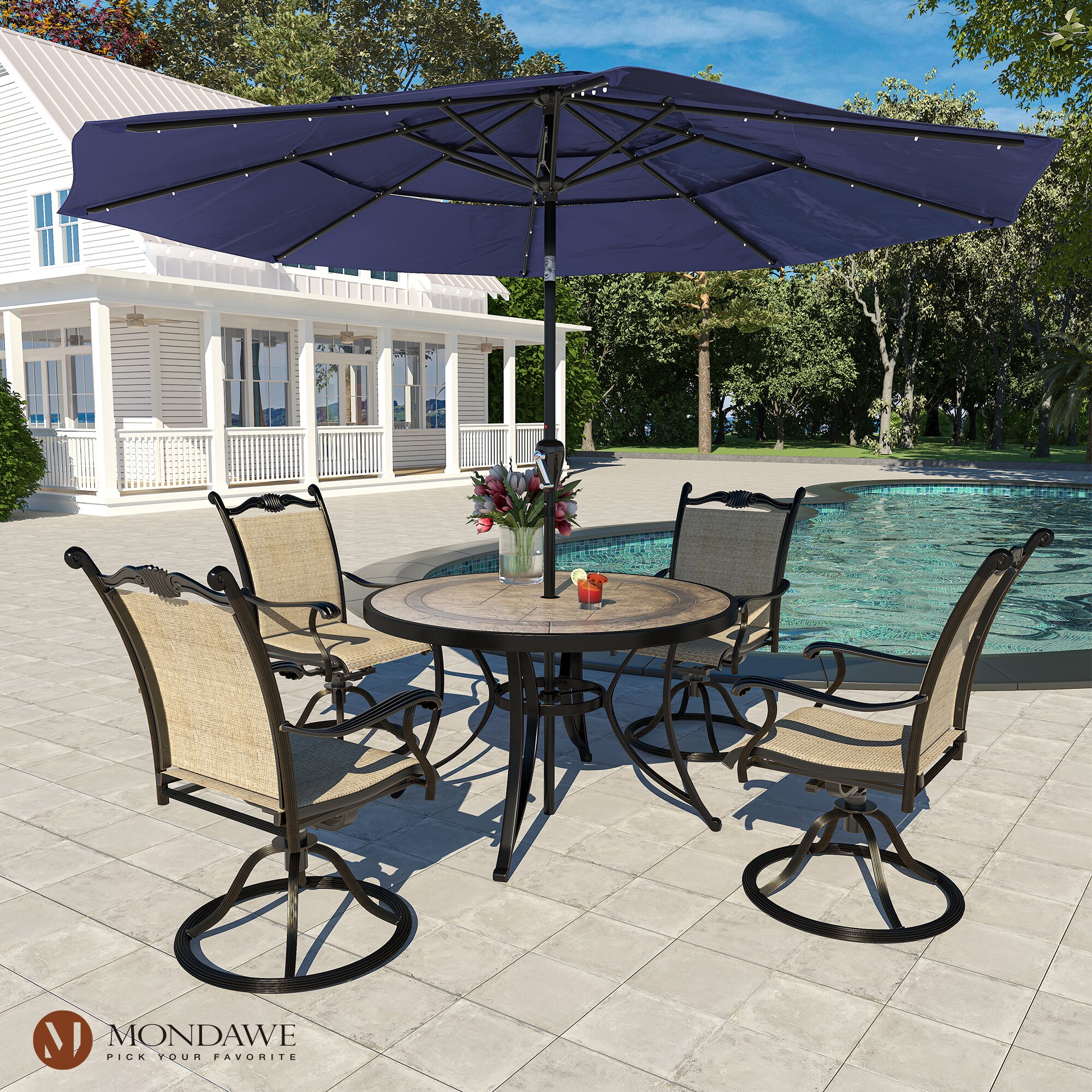 Mondawe Round Outdoor Dining Table 48 In W X 48 In L With Umbrella Hole