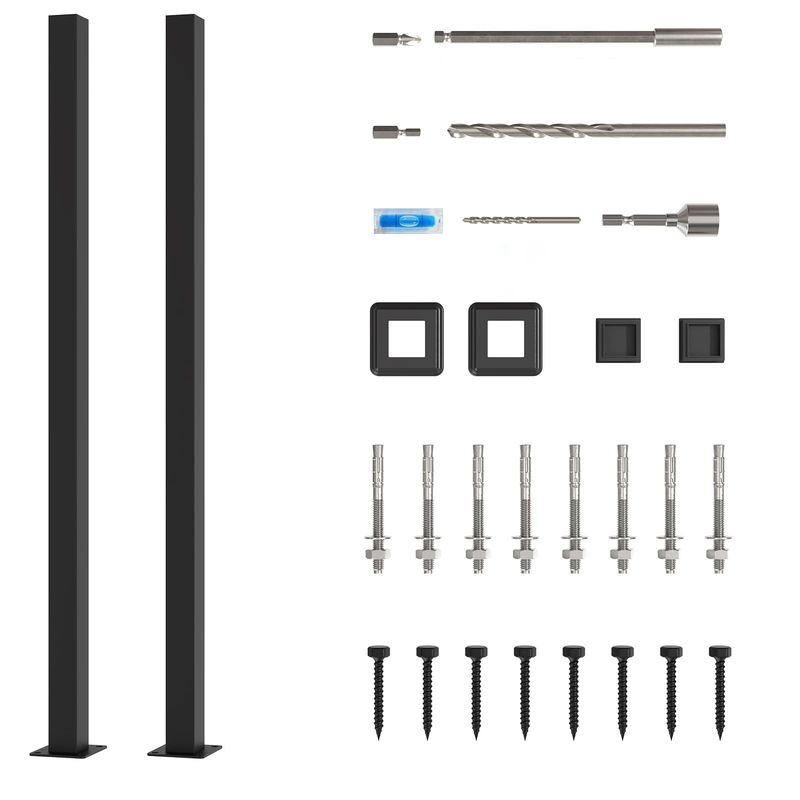 LOVMOR 2 pack 1.57 inch x 1.57 inch x 5 ft Galvanized Steel Corner Metal Fence Post with Flange and Post Cap #SF-L-WLLZ-60
