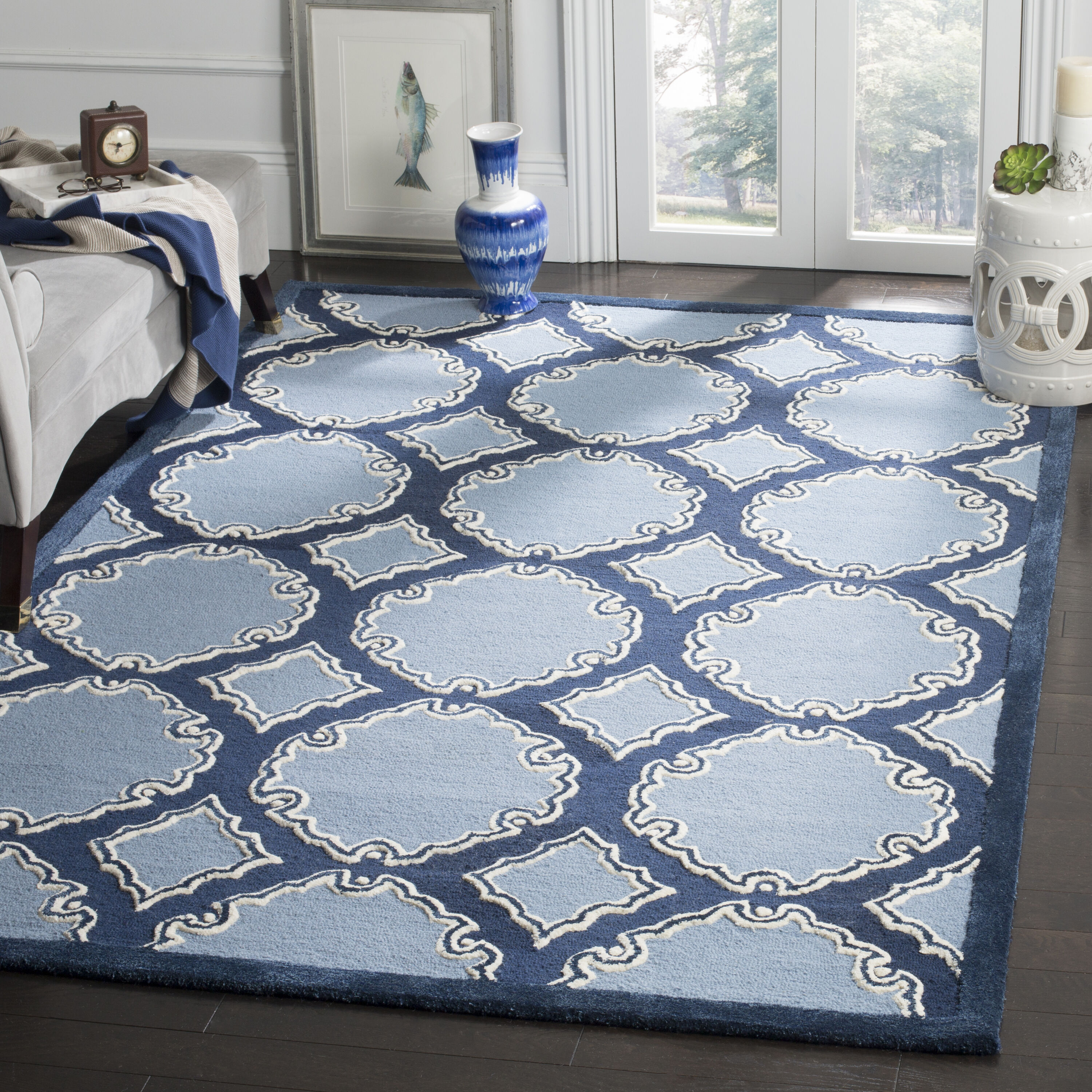 Safavieh BEL139B-24 Bella Alira 3 x 4 (ft) Tufted Wool Navy/Blue Rectangular Indoor Abstract Farmhouse/Cottage Throw rug
