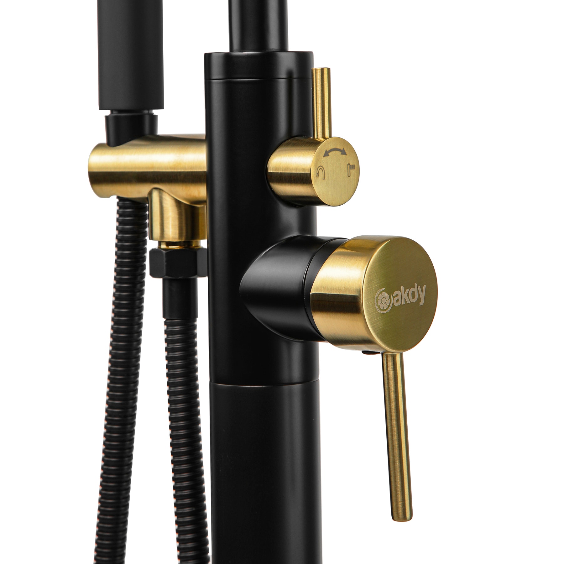 Matte Black and Gold Floor Mounted Tub Faucet with Lever Handle