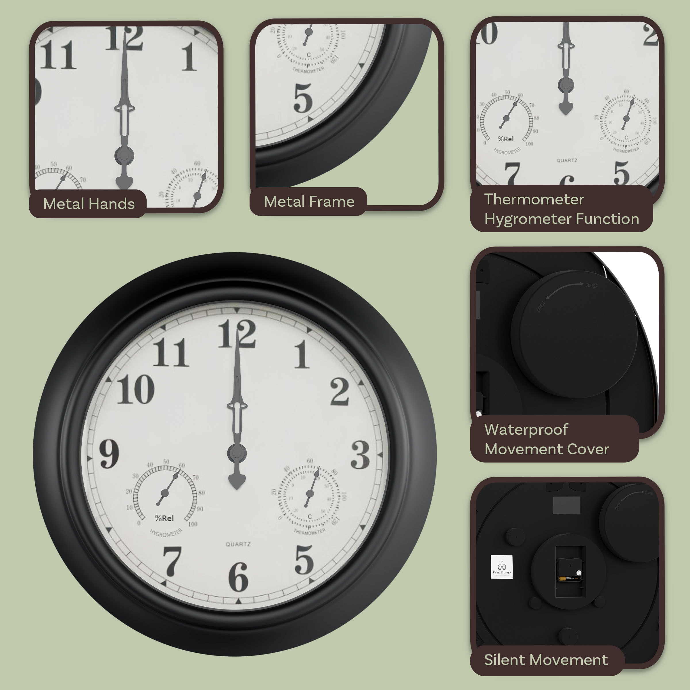 Nature Spring 106171GRO Thermometer-Clock - View #4