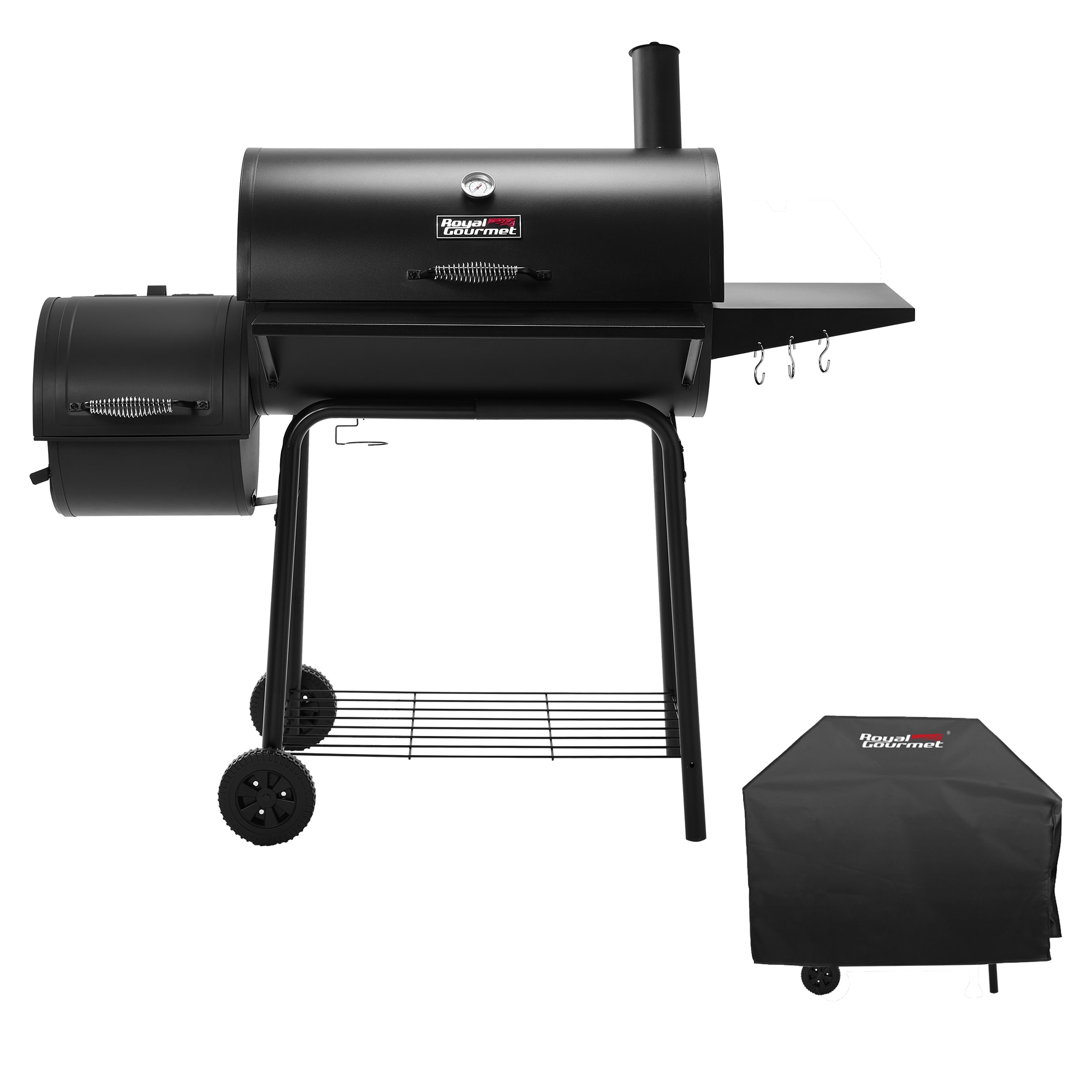 Royal Gourmet CC1830SC Cover Bundle 26.77-in W Black Barrel Charcoal Grill