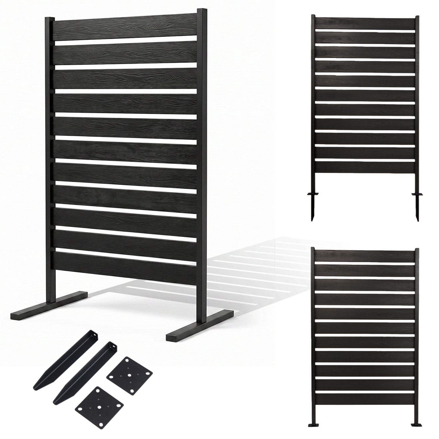 SUGIFT 2-Pack 25-in W x 64-in H Black Wood-Look HIPS Slatted ...