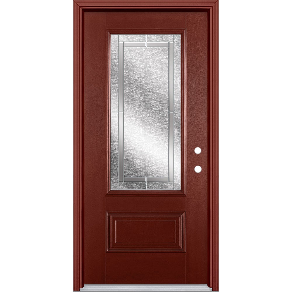 Masonite 3419693 Focus 36-in x 80-in x 4-9/16-in Fiberglass 3/4 Lite Left-Hand Inswing Wineberry Stained Prehung Front Door with Brickmould Insulating Core