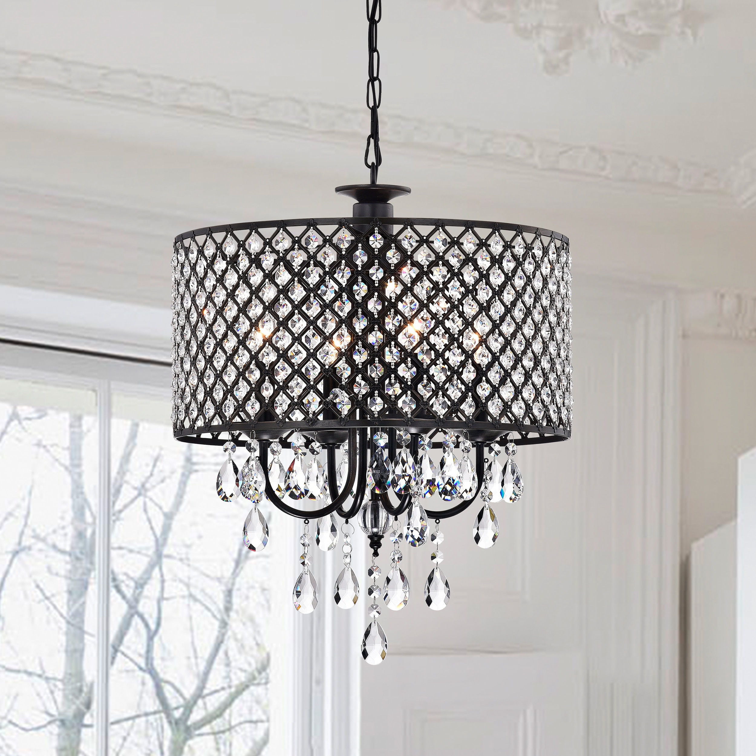 KINWELL BSC-GS001 Modern Chandelier 4 -Light Antique Black Modern/contemporary Crystal For Use in Bedrooms, Dining Rooms, Kitchens, Living Rooms Chandelier