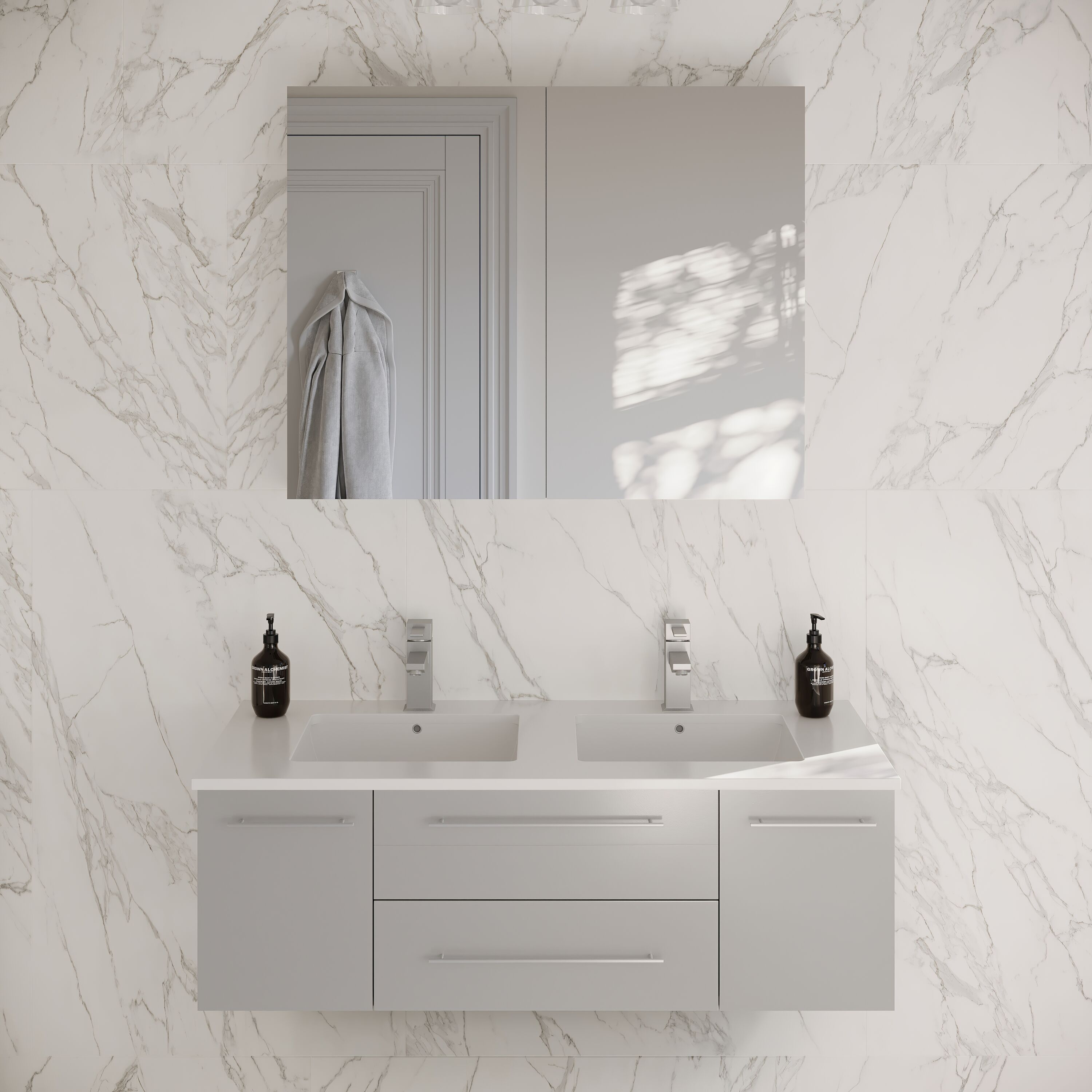 Fresca FVN6148GR-UNS-D Lucera 48-in Gray Undermount Double sink Floating Bathroom Vanity with White Quartz Top