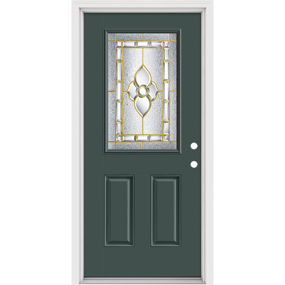 Masonite 632156 Georgian 36-in x 80-in x 4-9/16-in Fiberglass Full lite Right-hand inswing Foxtail Painted Prehung Slab Front Door with Brickmould Solid core