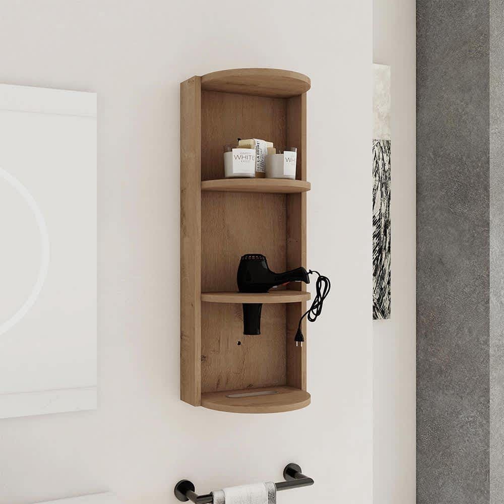 JUJABU ZJWALLCAB-6 Imitative Oak 12in Bathroom Wall-Mounted Storage Rack Float Mounting Design
