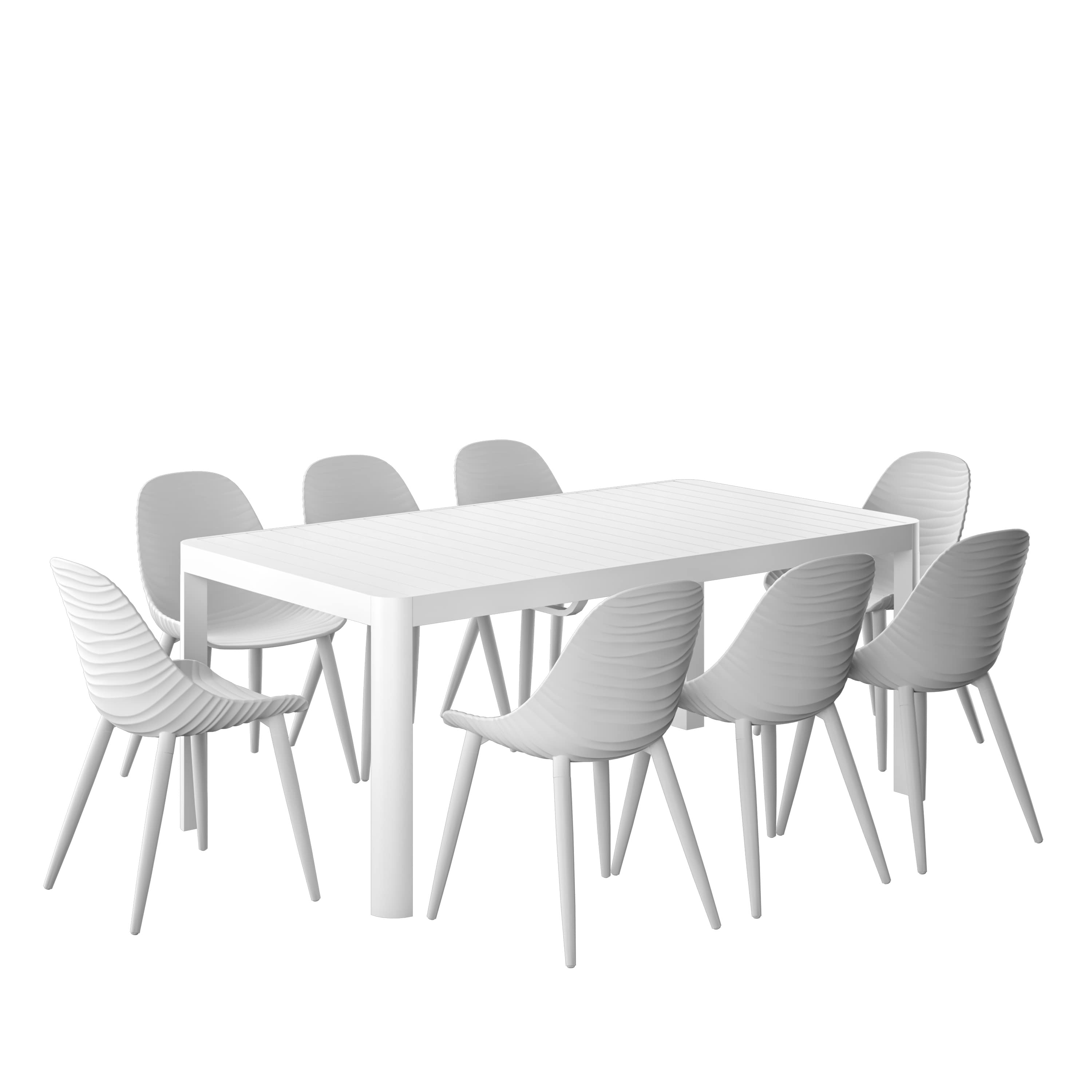 Amazonia CALEXTWHT-8STRWTAL Urban Elements Honshu Patio Dining Set for 8 – Perfect for Family and Friends - Modern and Stylish Dining Table with Chairs