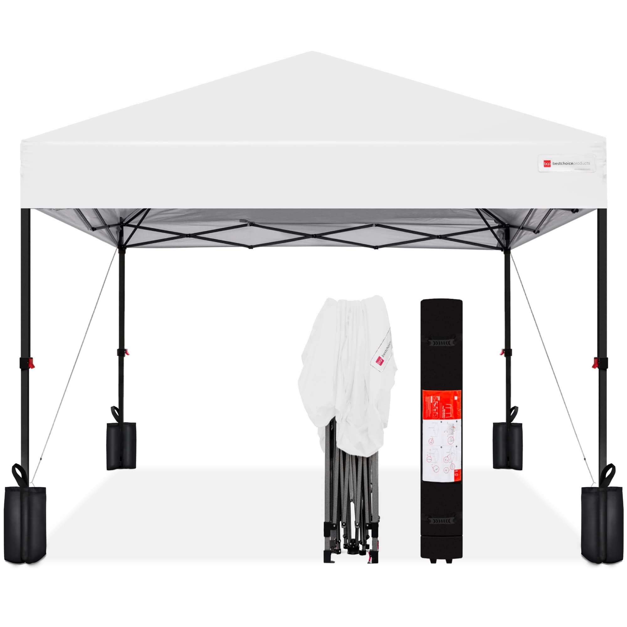 Best Choice Products SKY5762 10x10ft Easy Setup Pop Up Canopy w/ 1-Button Setup Wheeled Case 4 Weight Bags - White