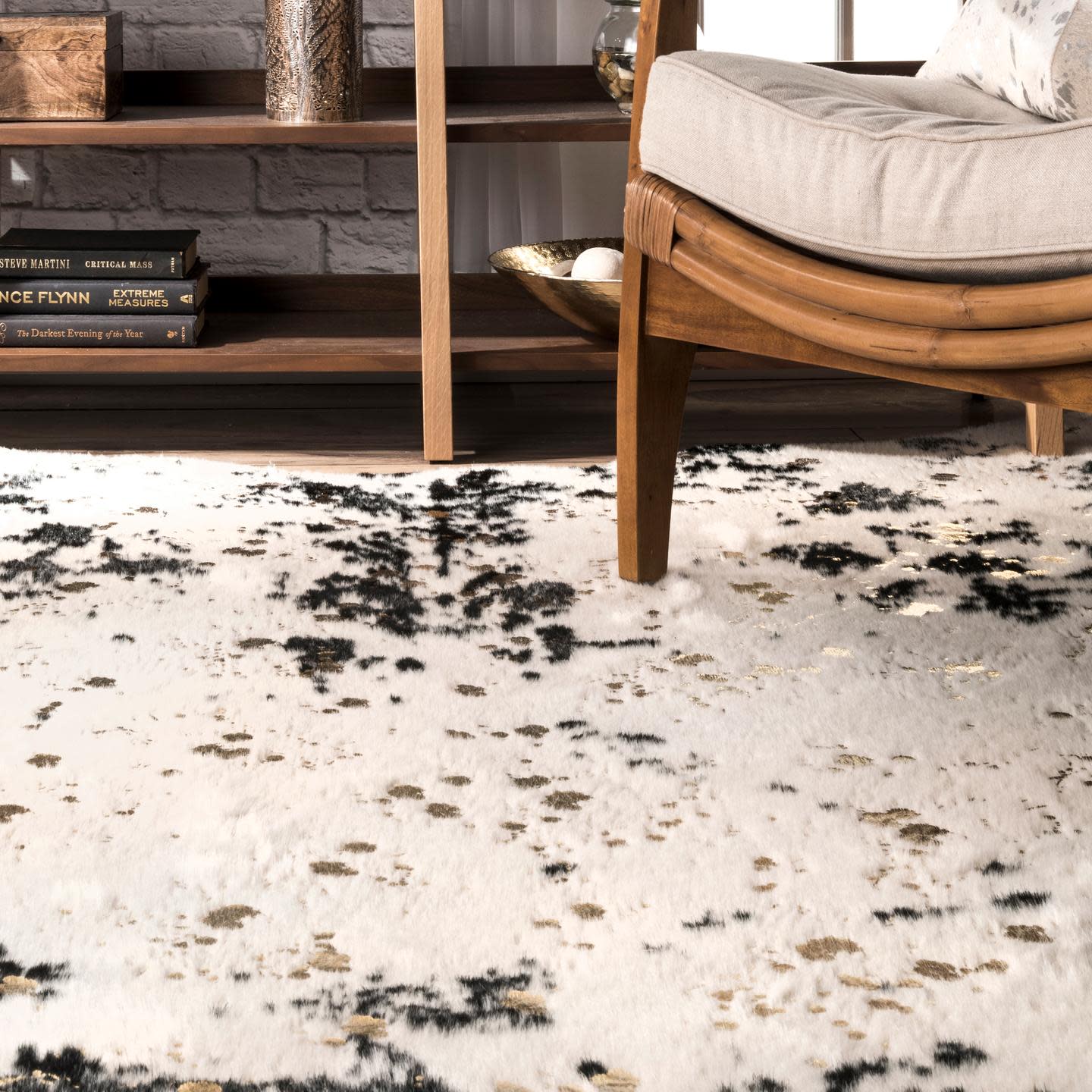 Black and Ivory Tufted Synthetic Cowhide Shaped Area Rug