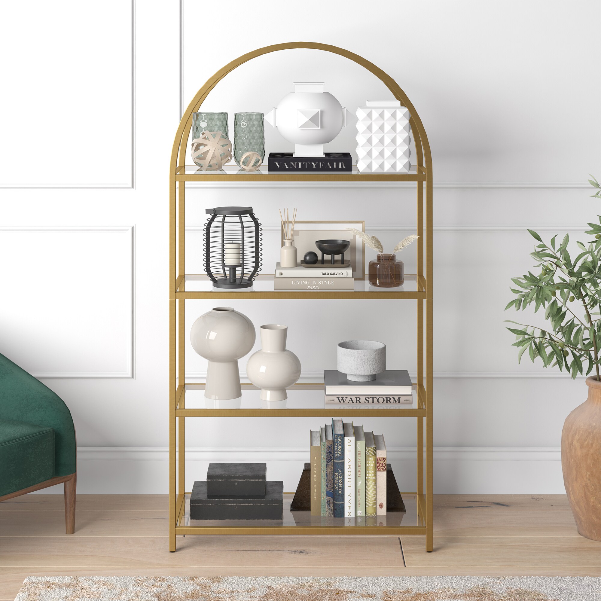 Garrett Brass and Glass 4-Tier Curved Étagère
