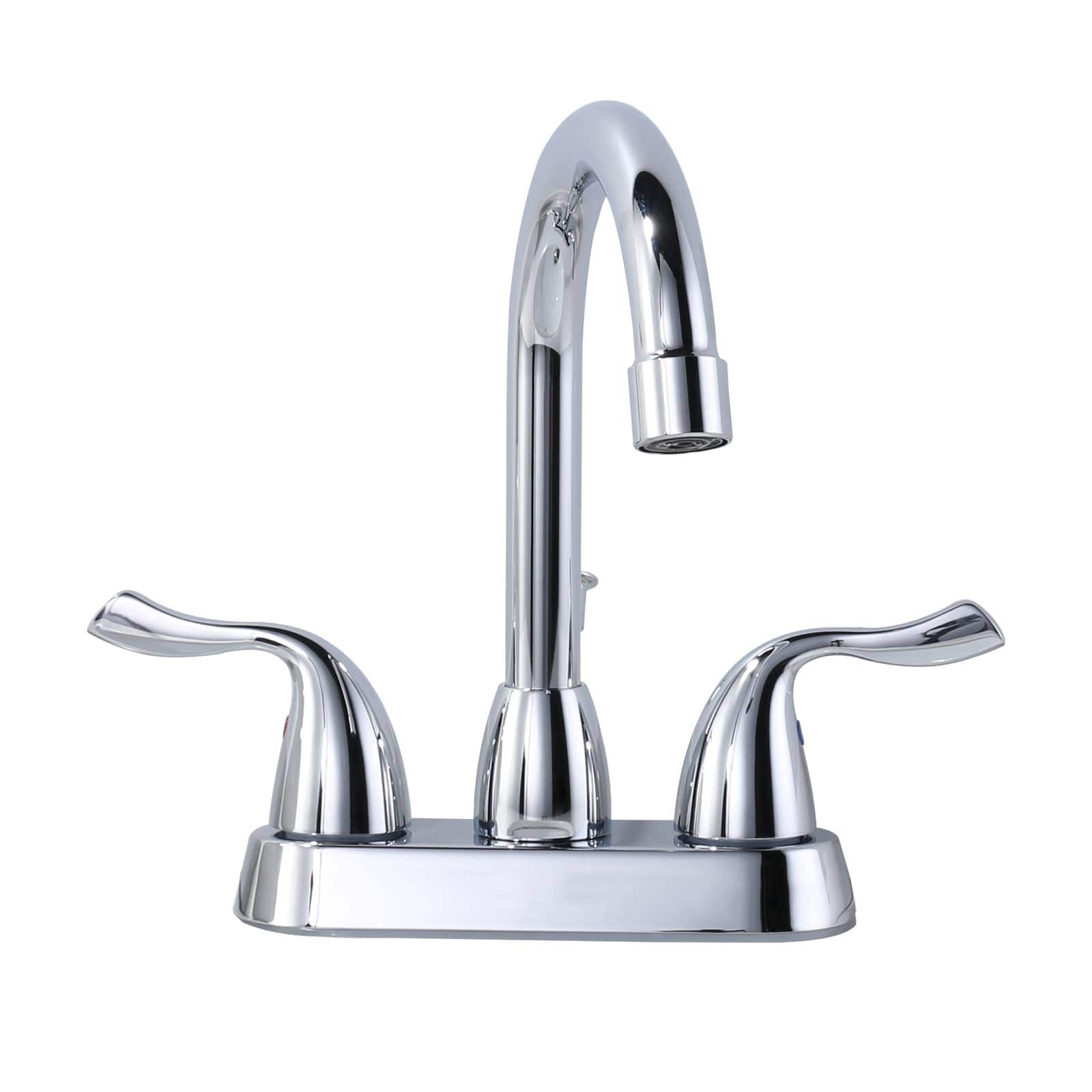 ALEASHA 4-in Centerset Double Handle High Arc Bathroom Faucet with Lift Rod Drain and Supply Lines in Polished Chrome