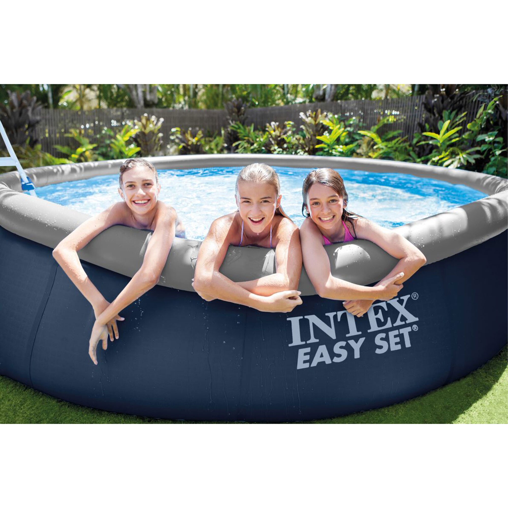 Intex 15 ft x 15 ft x 42 in Inflatable Top Ring Round Above Ground Pool with Filter Pump Ground Cloth Pool Cover and Ladder 160756 at Lowes