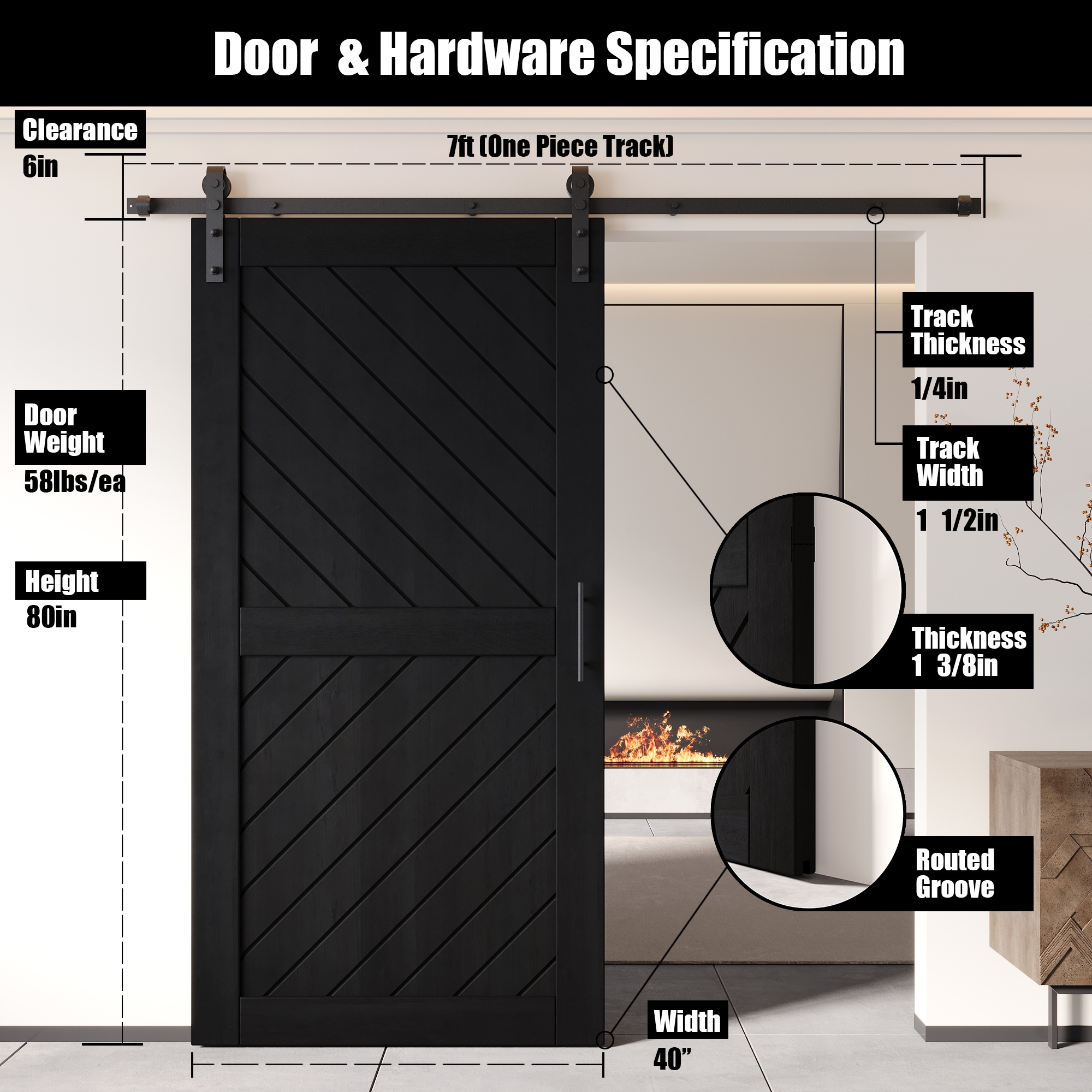 HOMACER YT1H084C-XT4-4080-BK Barn-Doors - View #2