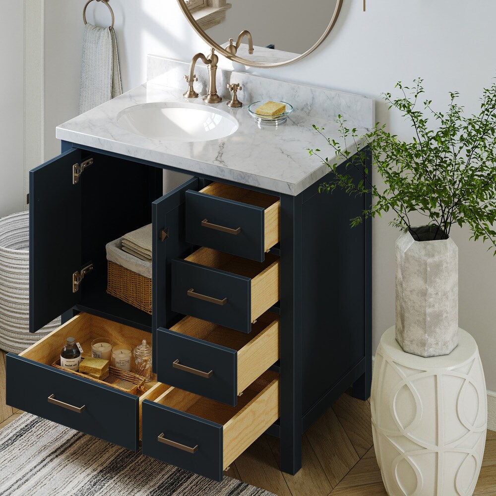 ARIEL Cambridge 36-in Midnight Blue Bathroom Vanity Base Cabinet ...
