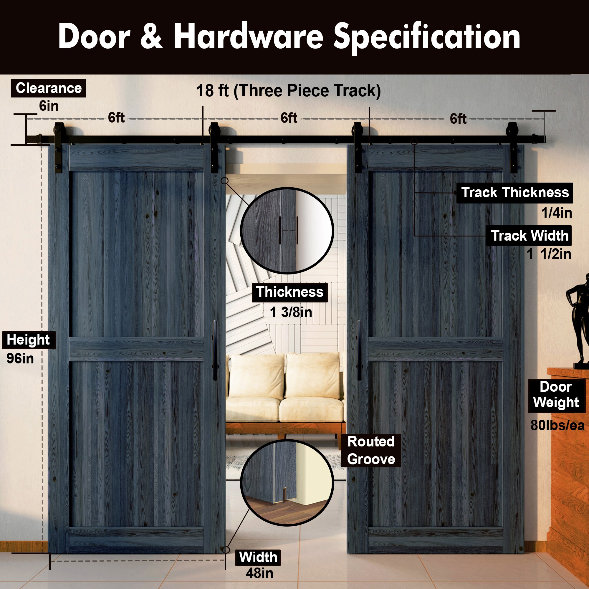 HOMACER YT2TGH216C-4896-H-NA Barn-Doors - View #7