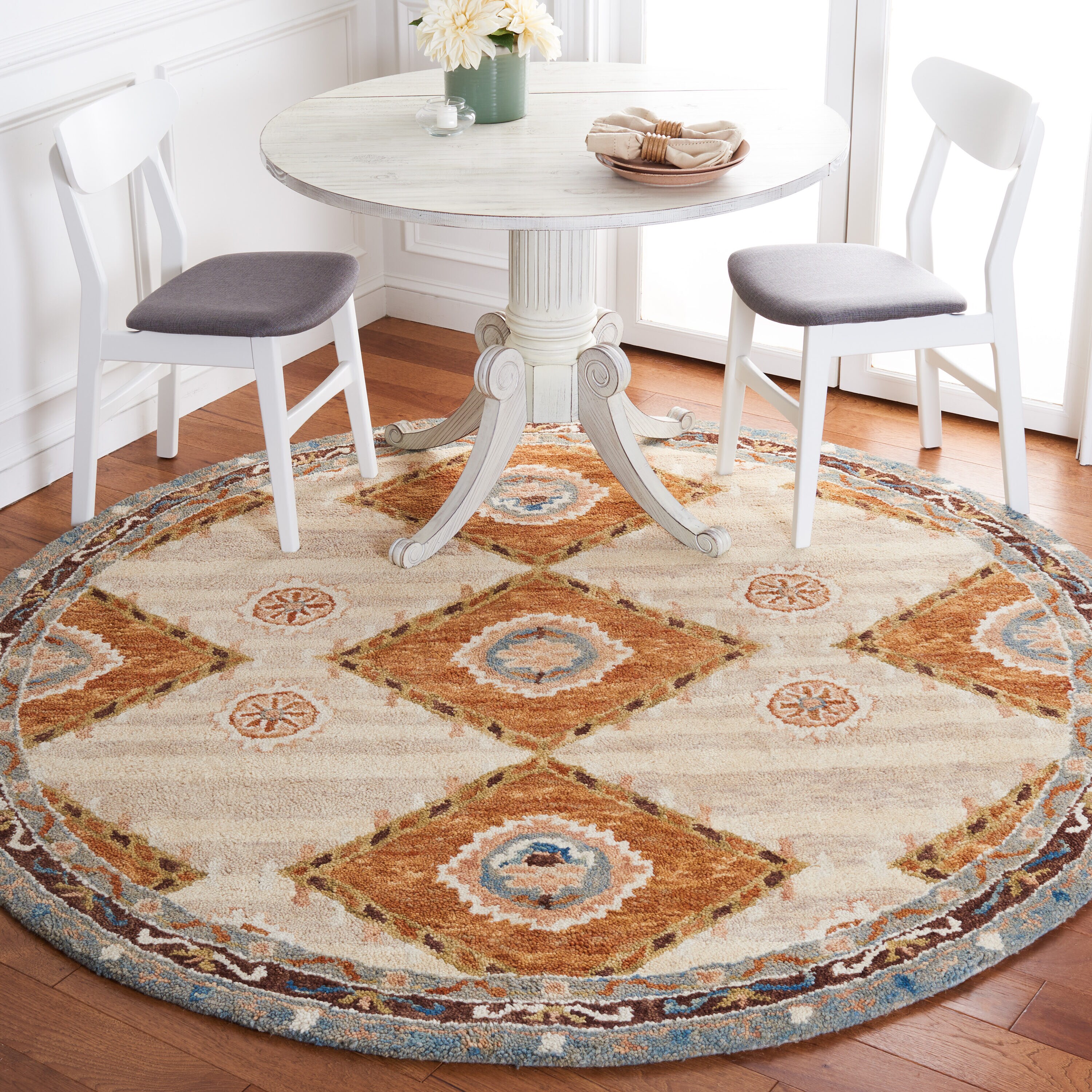  Aspen 126 Brown/Blue Traditional 5ft x 5ft Round Rug
