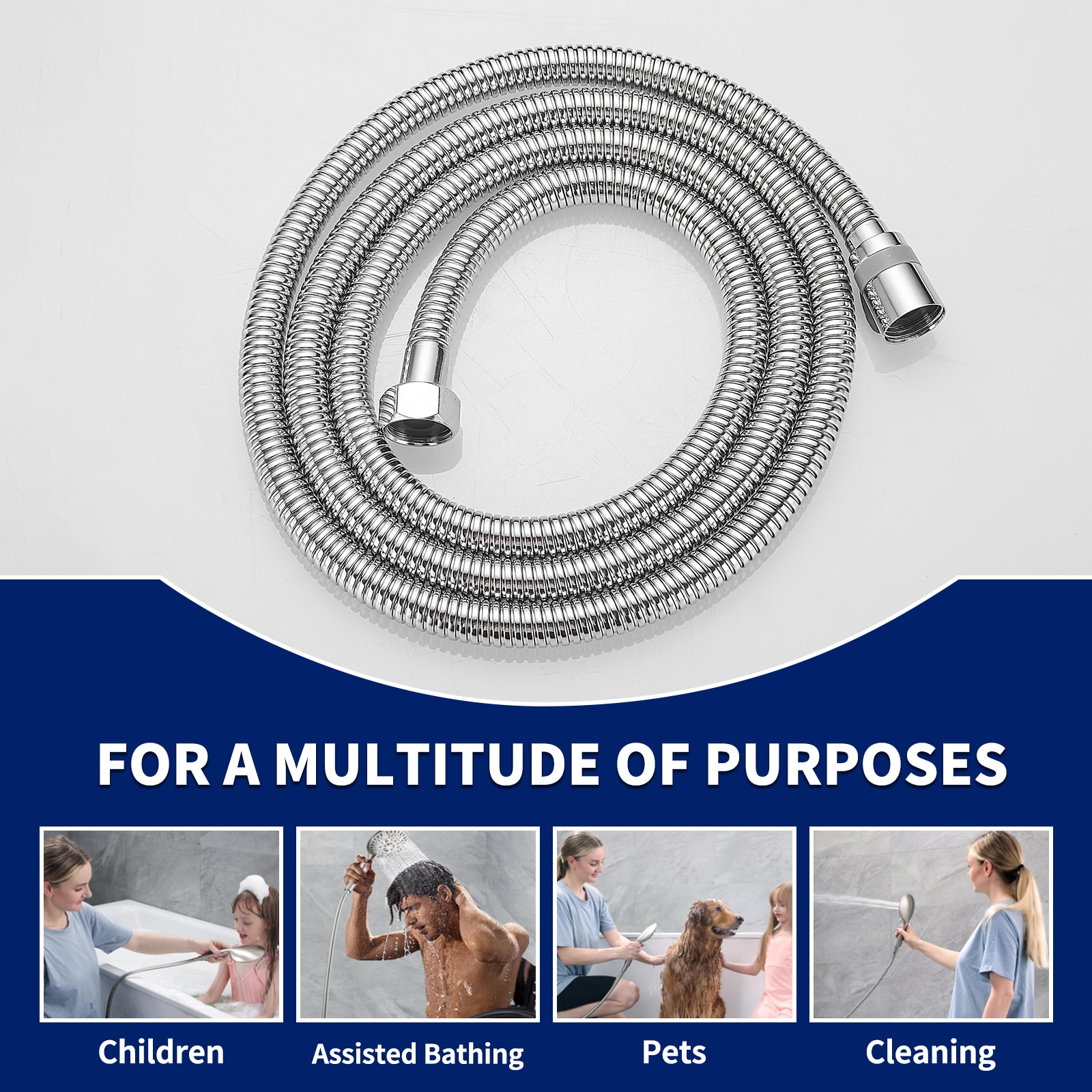 71-Inch Chrome Flexible Handheld Shower Hose with Brass Fittings