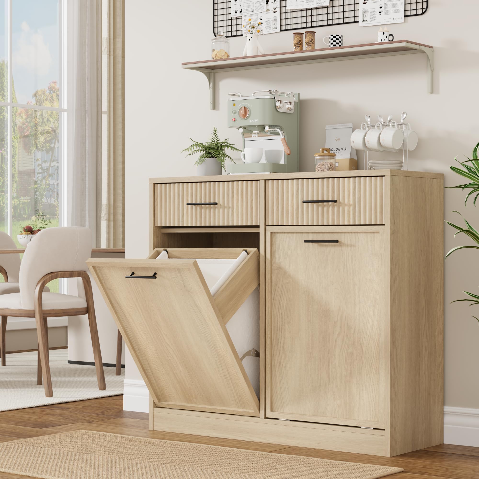 GarveeLife Modern Fluted Double Tilt Out Laundry Hamper Cabinet / 20 ...