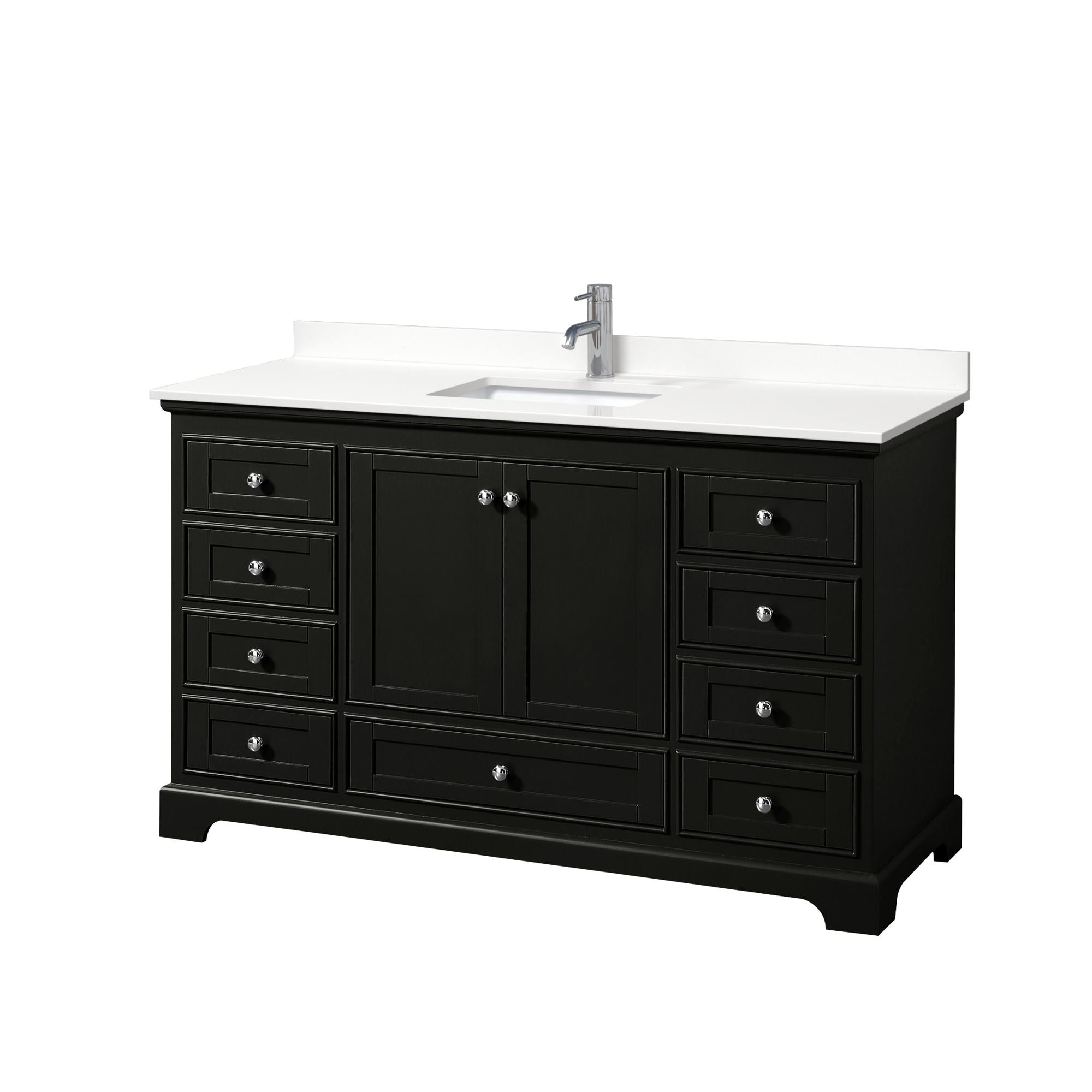 Wyndham Collection WCS202060SDEWQUNSMXX Deborah 60-in Dark Espresso Undermount Single Sink Bathroom Vanity with White Quartz Top
