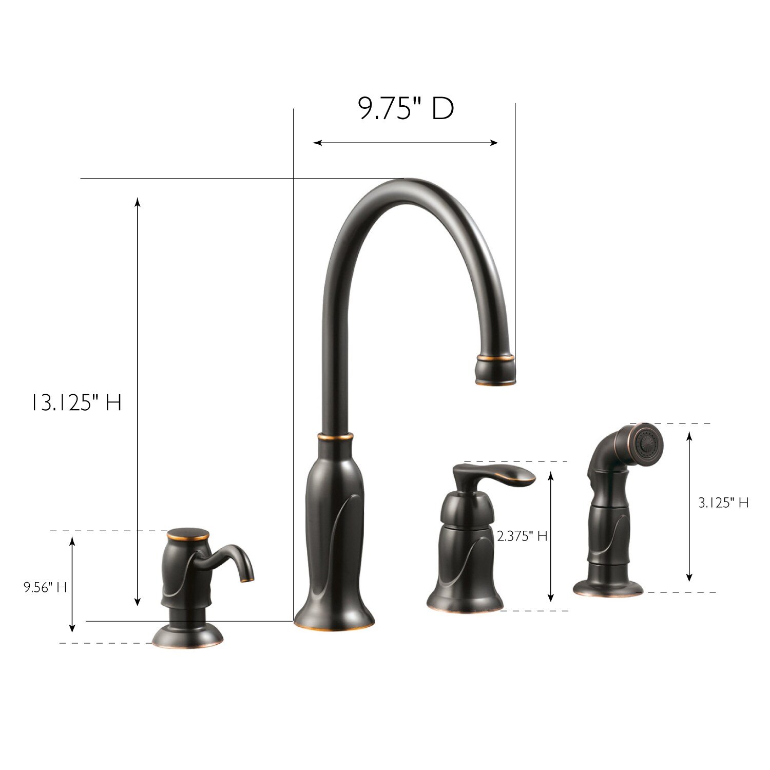 Oil Rubbed Bronze Kitchen Faucet with Sprayer and Soap Dispenser