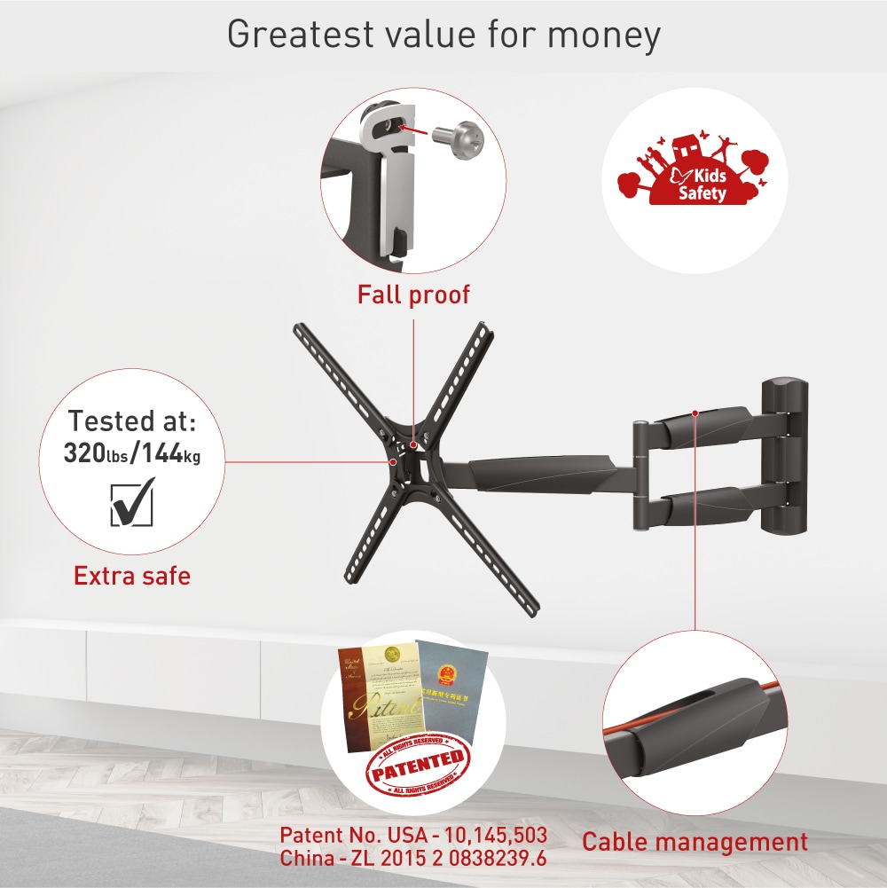 Barkan BM343XL TV mounts Swivel Indoor Wall TV mount Fits TVs up to 65-in ( Hardware Included )