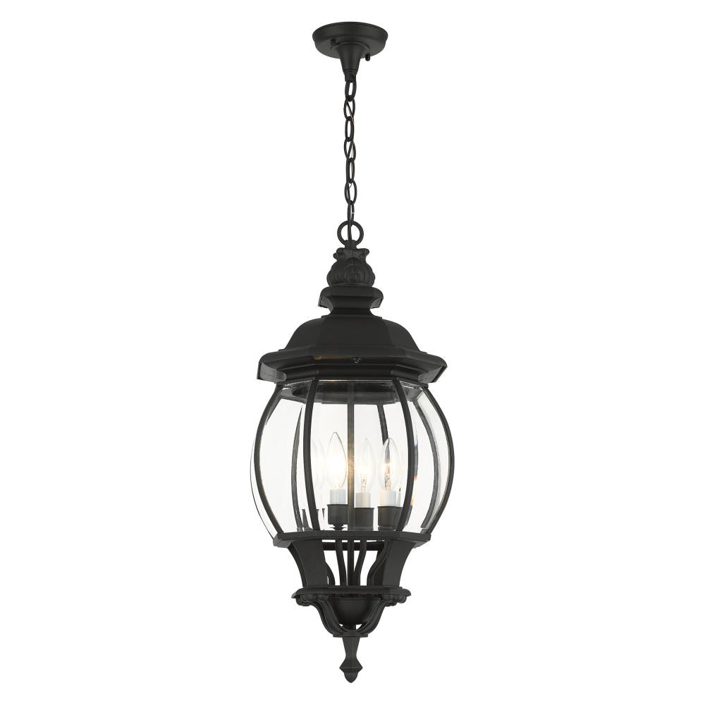Frontenac Textured Black Outdoor Pendant Lantern with Clear Beveled Glass