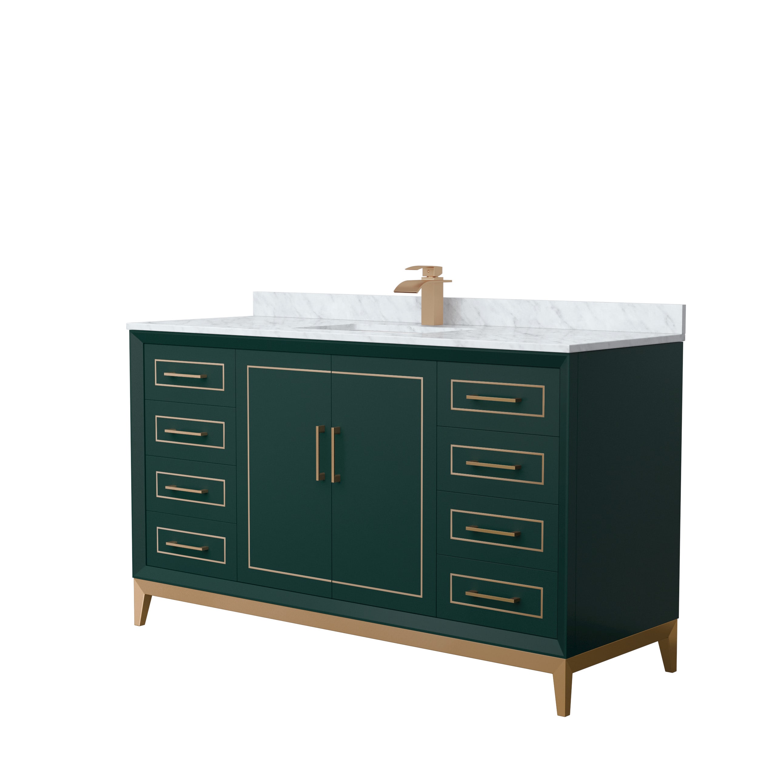Wyndham Collection WCH515160SGSCMUNSMXX Marlena 60-in Green with Satin Bronze Trim Undermount Single sink Bathroom Vanity with White Carrara marble Natural marble Top
