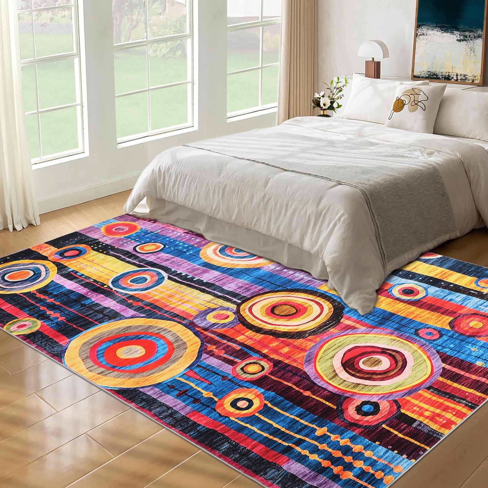 Garvee YXY-LO-PHO-163NCBZ1 8 x 10 (ft) Loomed Polyester Yellow/Red/Purple Rectangular Indoor Abstract Mid-Century Modern Machine washable Area rug