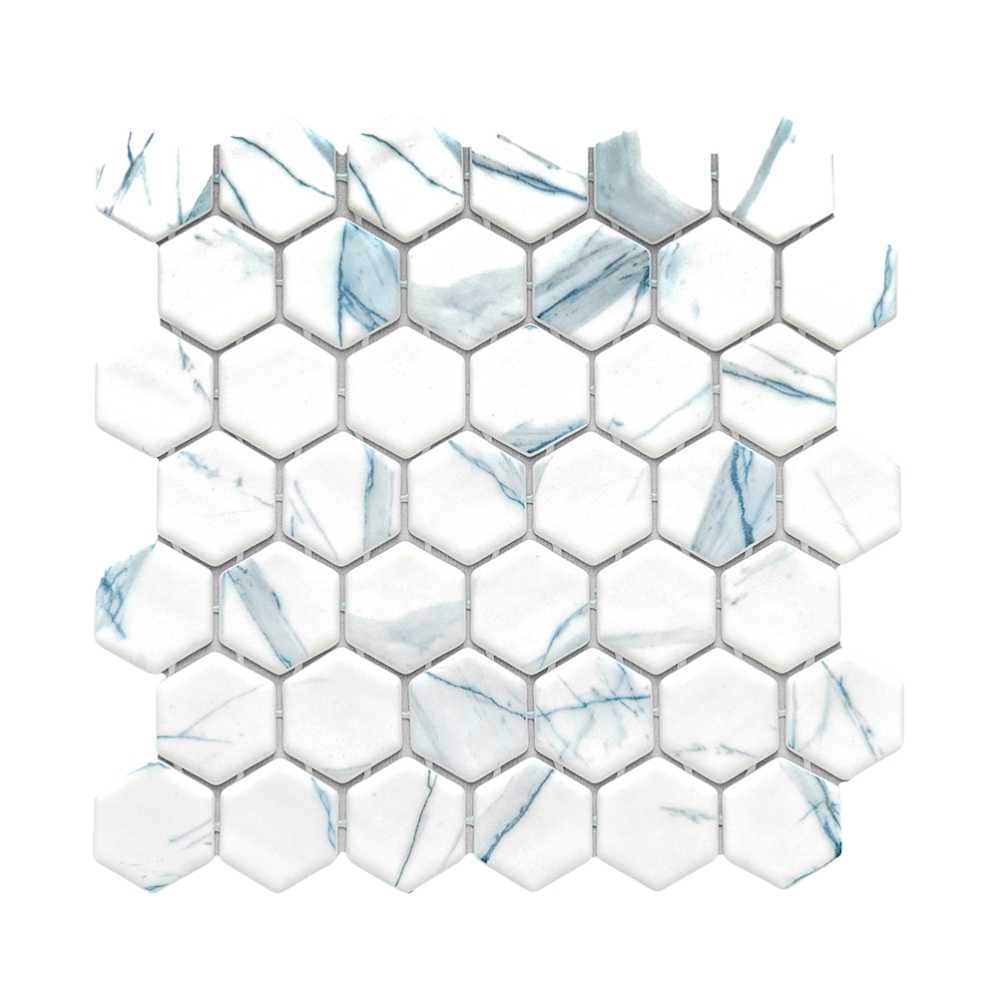 The Tile Life GHEXXBLISCB Eterna Hex Calacatta Blue 2-in x 2-in Matte Glass Hexagon Mosaic Floor and Wall Tile (0.88-sq. ft/ Piece)