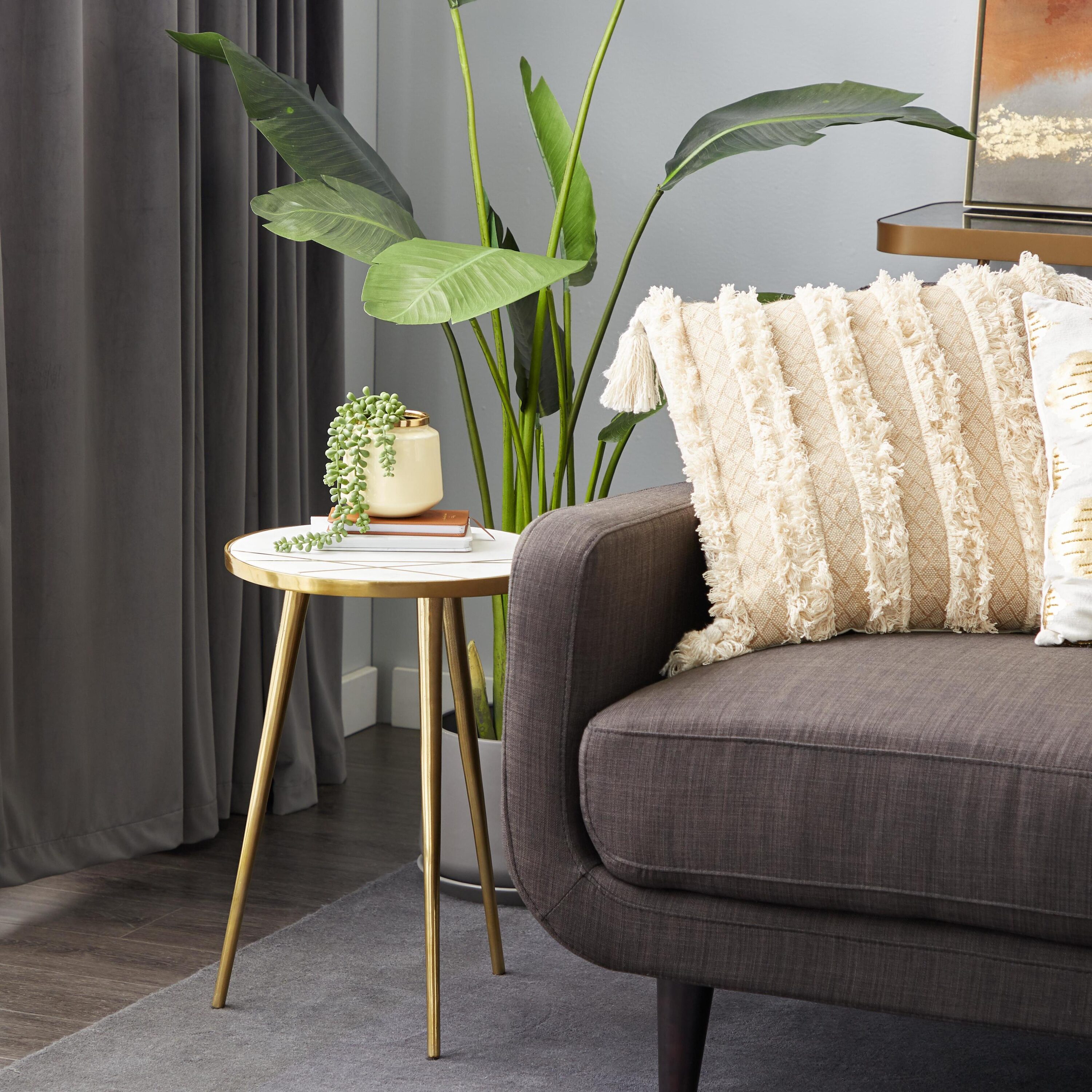 Grayson Lane 55381 15-in W x 20-in H Gold Tripod Legs with White Marble Top Metal Round Modern End Table
