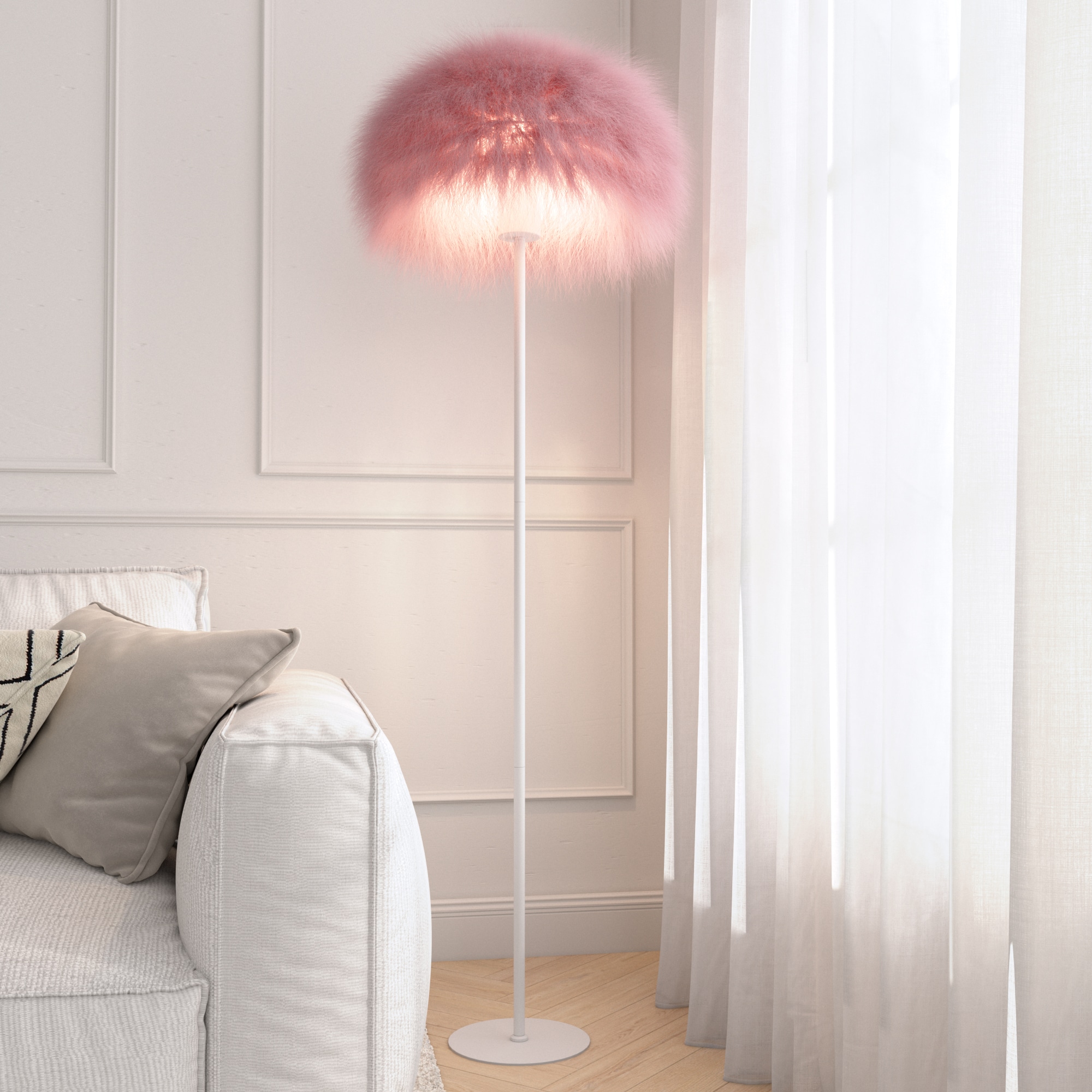 ACROMA 42861WPF Haven 63-Inches White Standard Floor Lamp with Faux leather Shade