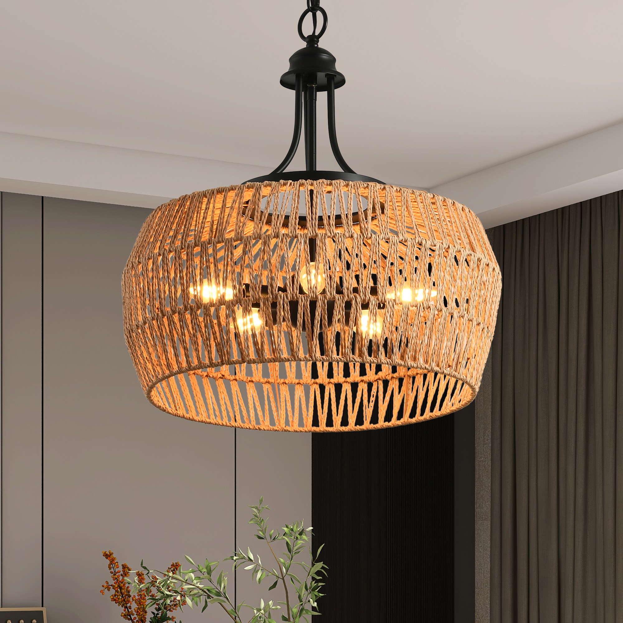 ToolCat BZ-3-92-SN 5 -Light Brown Farmhouse For Use in Bedrooms, Dining Rooms, Foyers, Kitchens, Living Rooms Chandelier