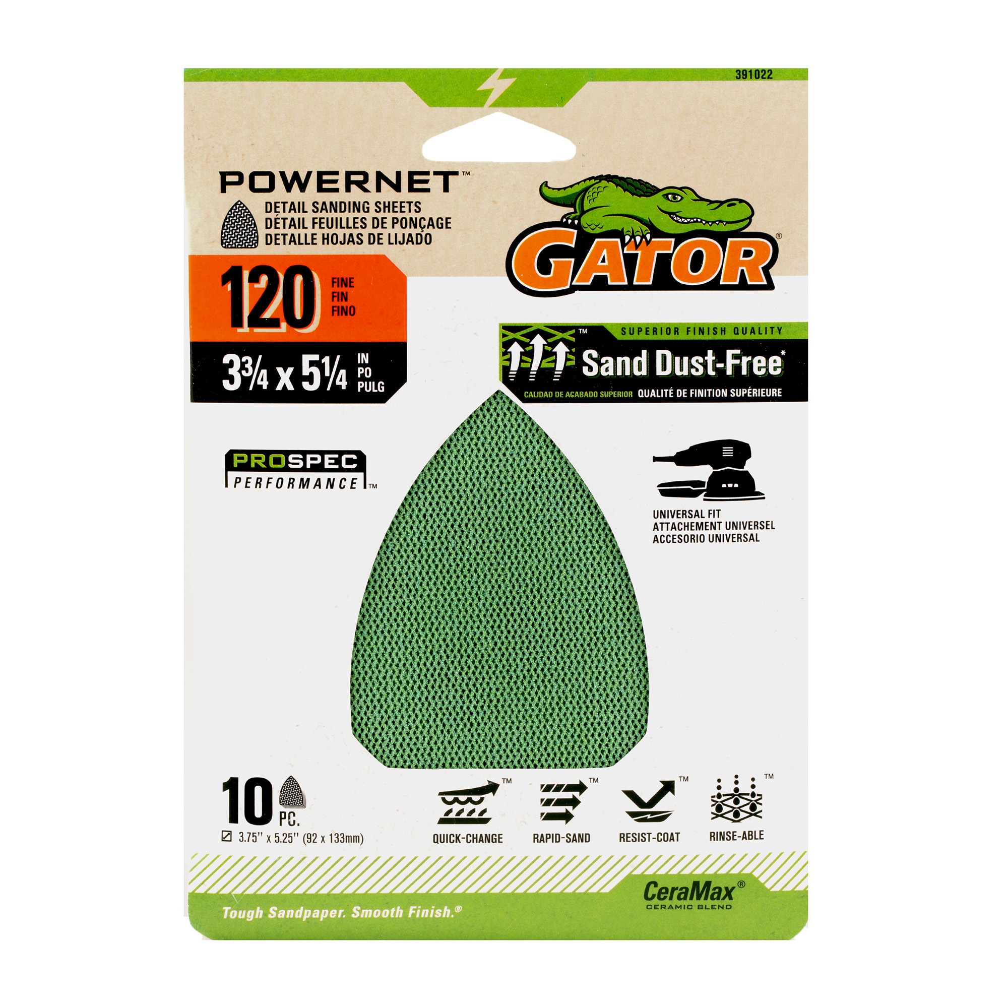 Gator 391022 PowerNet 10 -Piece Ceramic alumina 120 -Grit Detail Sandpaper