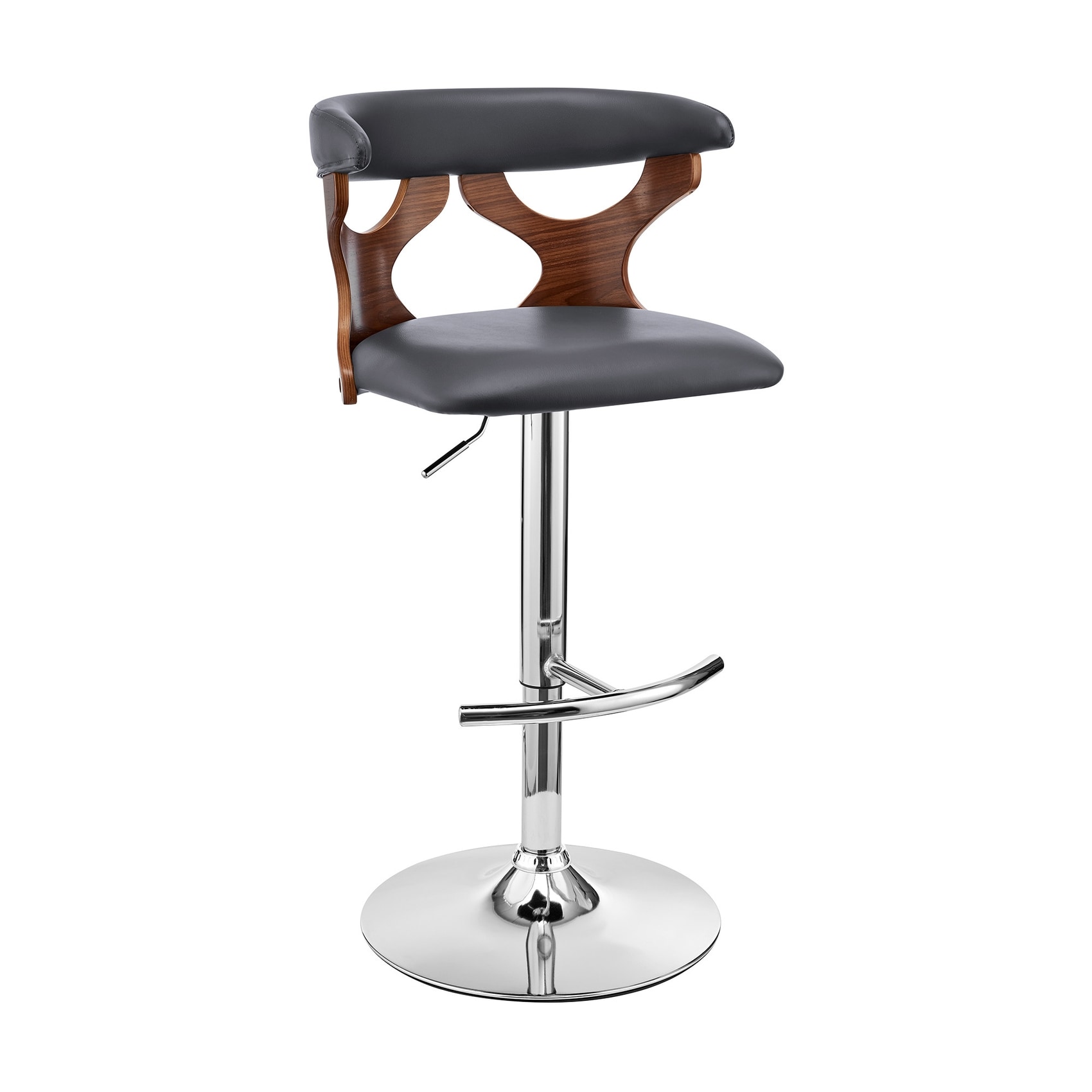 HomeRoots 4000476843 Gray 25-in H Counter height Round seat Upholstered Swivel Wood Bar Stool and Back