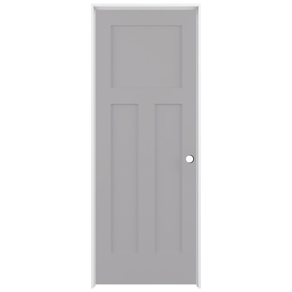 RELIABILT LO1369572 36-in x 80-in Driftwood Solid core 3-panel craftsman Left hand Smooth Prefinished Pine Wood Flat Jamb Single Prehung Interior Door