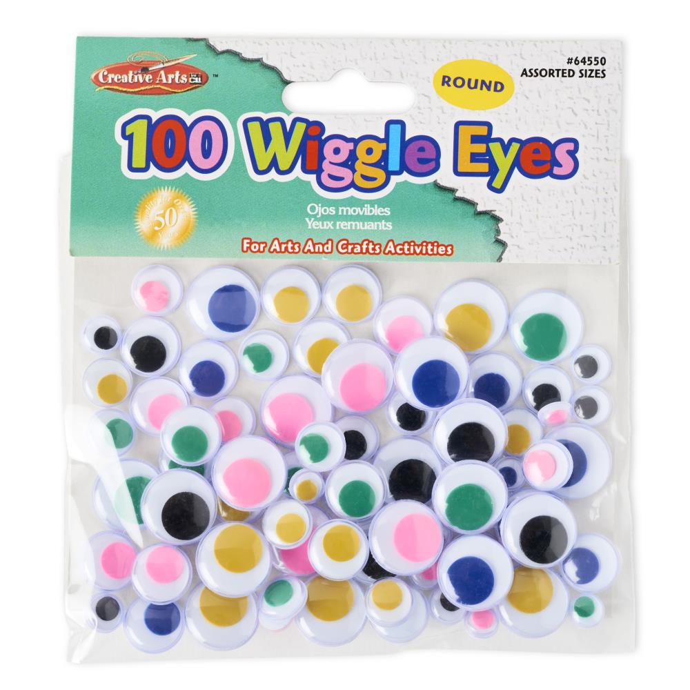 Charles Leonard Wiggle Eyes, Black, Assorted Sizes, 100 Per Pack, 12 Packs