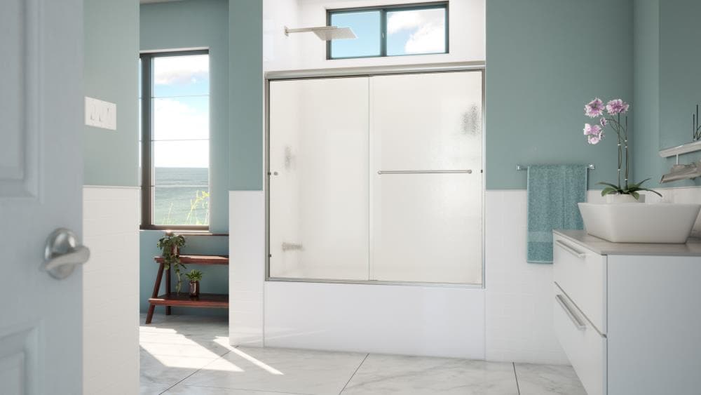 Arizona Shower Door LTER6057BNBBLL Lite-Euro recessed Brushed Nickel 56-in to 60-in W x 57.375-Inches H Semi-frameless Sliding Bathtub door