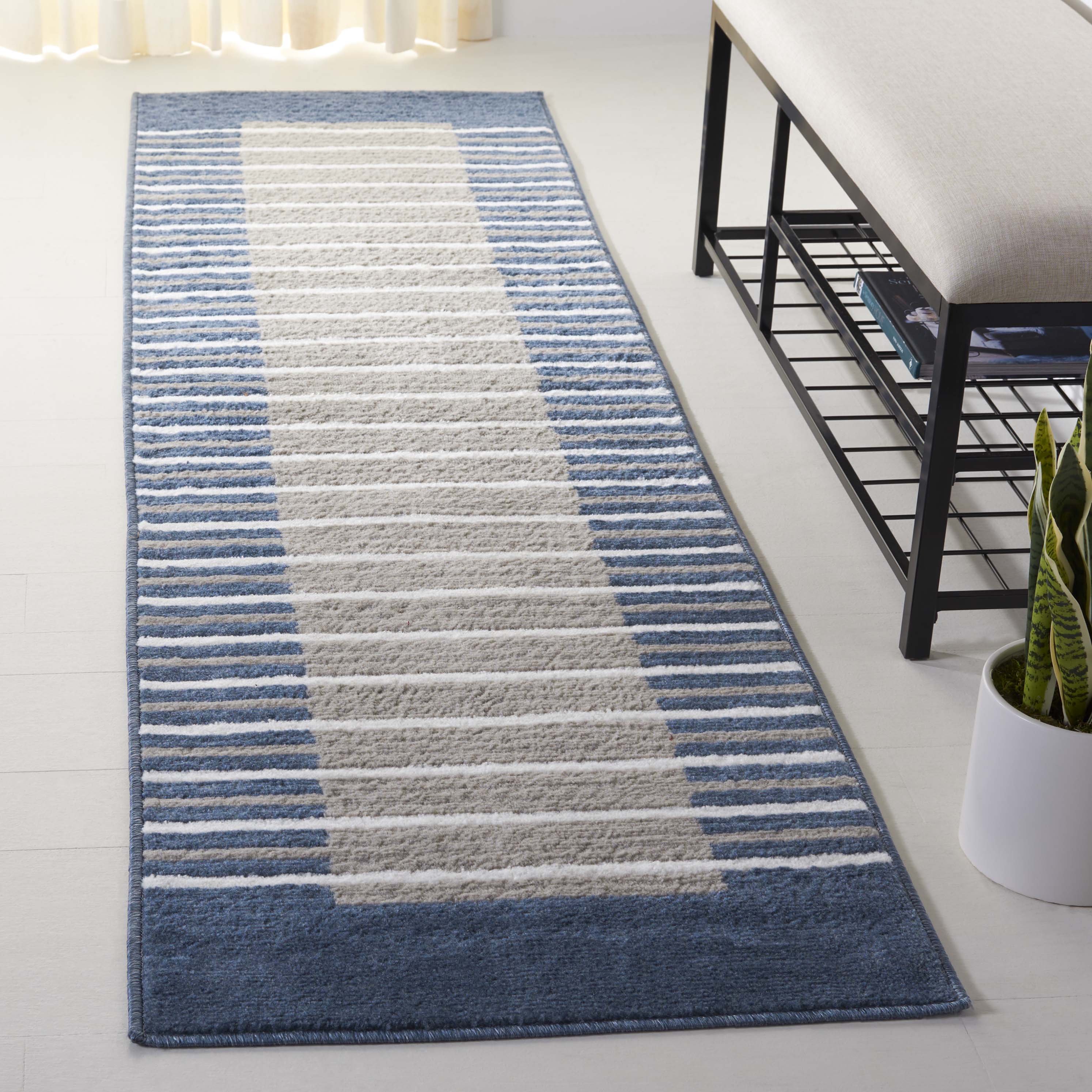Pyramid 232N Grey/Ivory Navy 2 x 8 Rectangular Runner rug