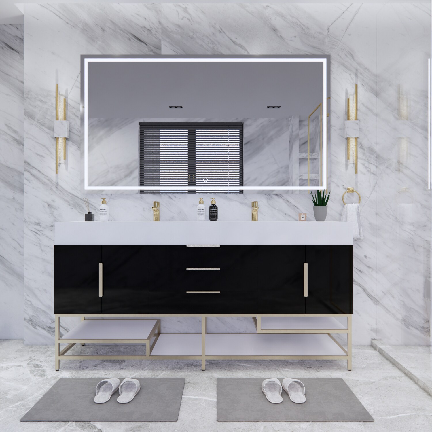BV Better Vanity Bethany 72-in Gloss Black Double Sink Bathroom