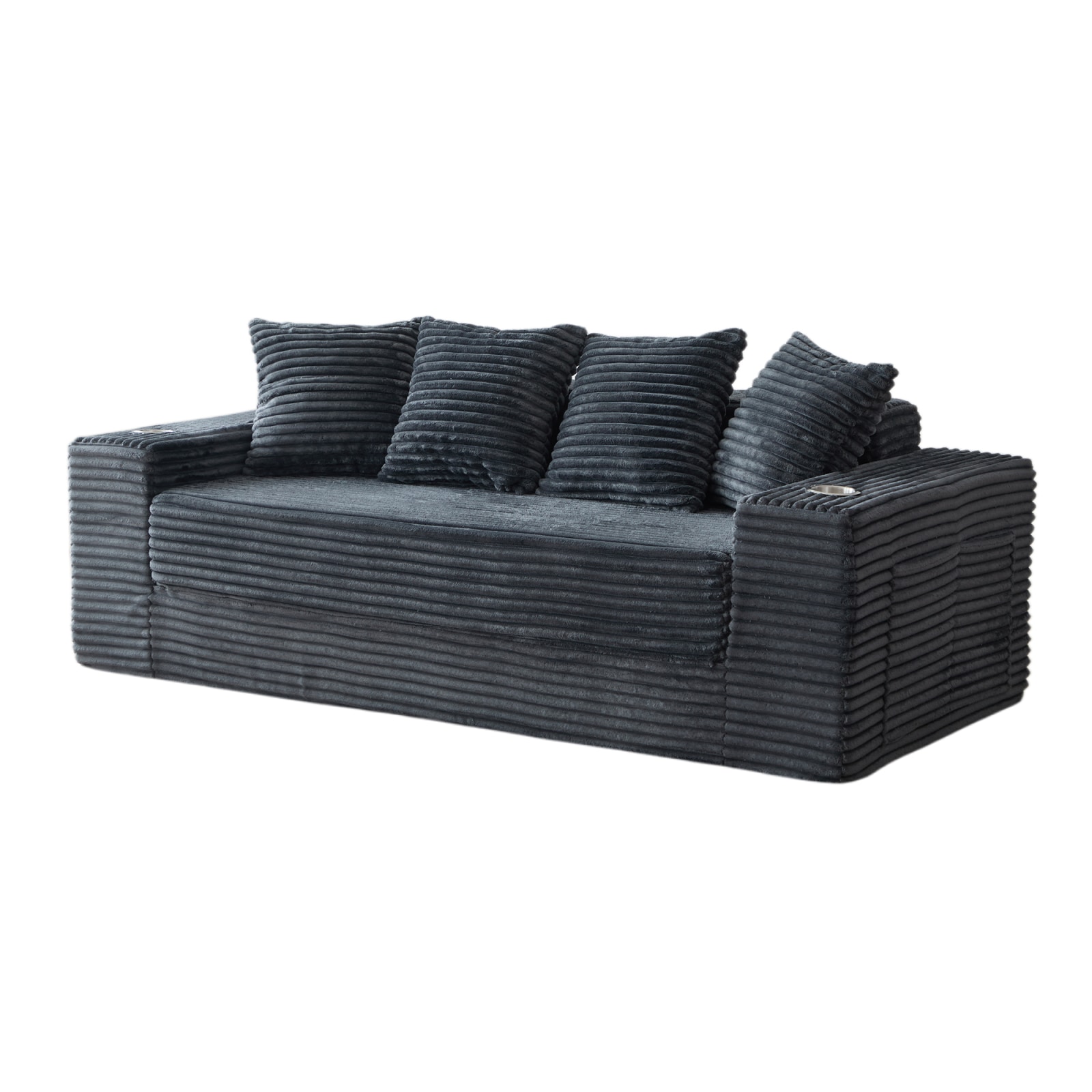 CHITA 77-Inch Gray Convertible Sleeper Sofa Bed with Integrated Storage Cup Holders Side Pockets Supportive Armrests and Convertible Sofa and Bed Function