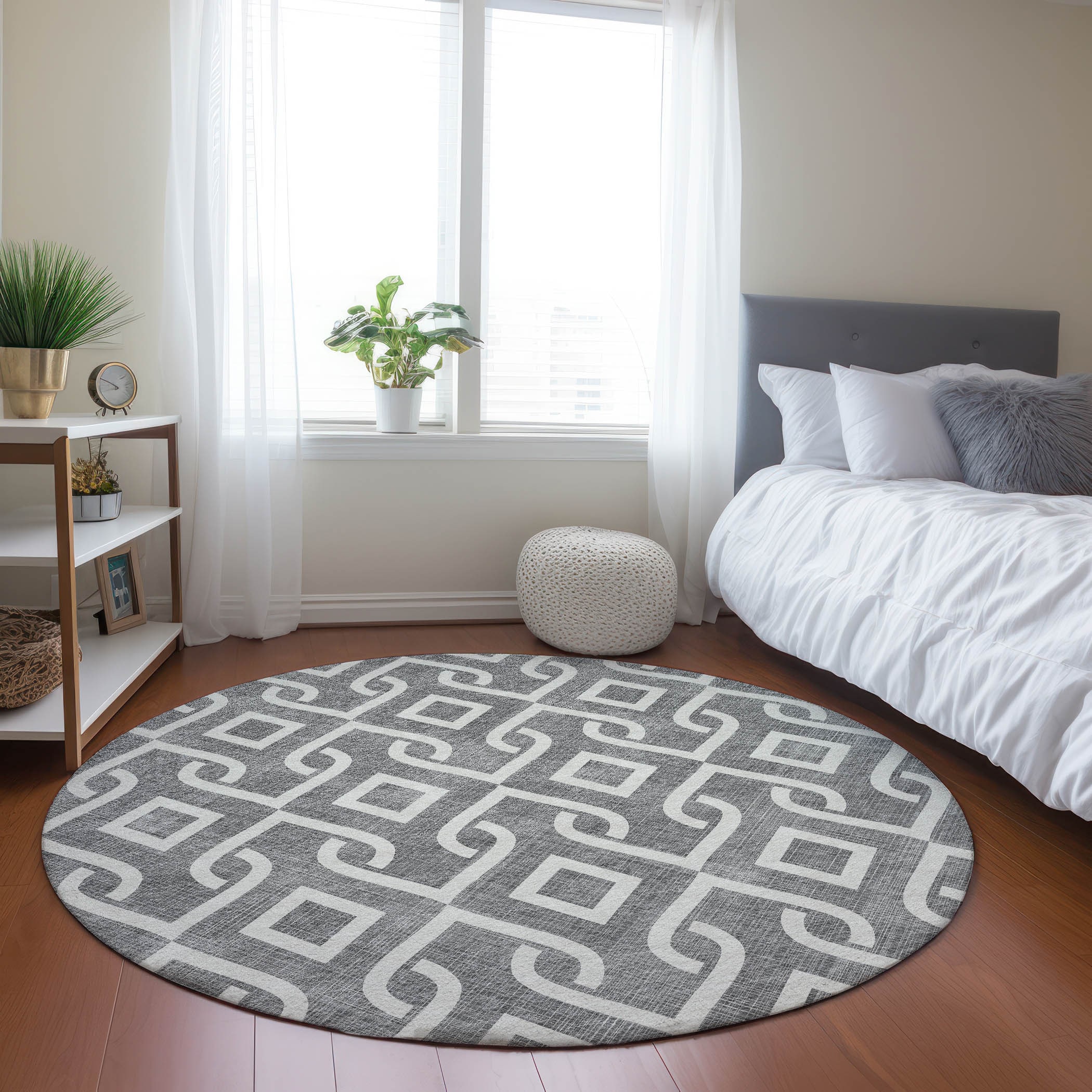 Addison Rugs ACN621GY8RO Chantille ACN621GY 8 x 8 (ft) Polyester Gray Round Indoor/Outdoor Geometric Machine washable Area rug