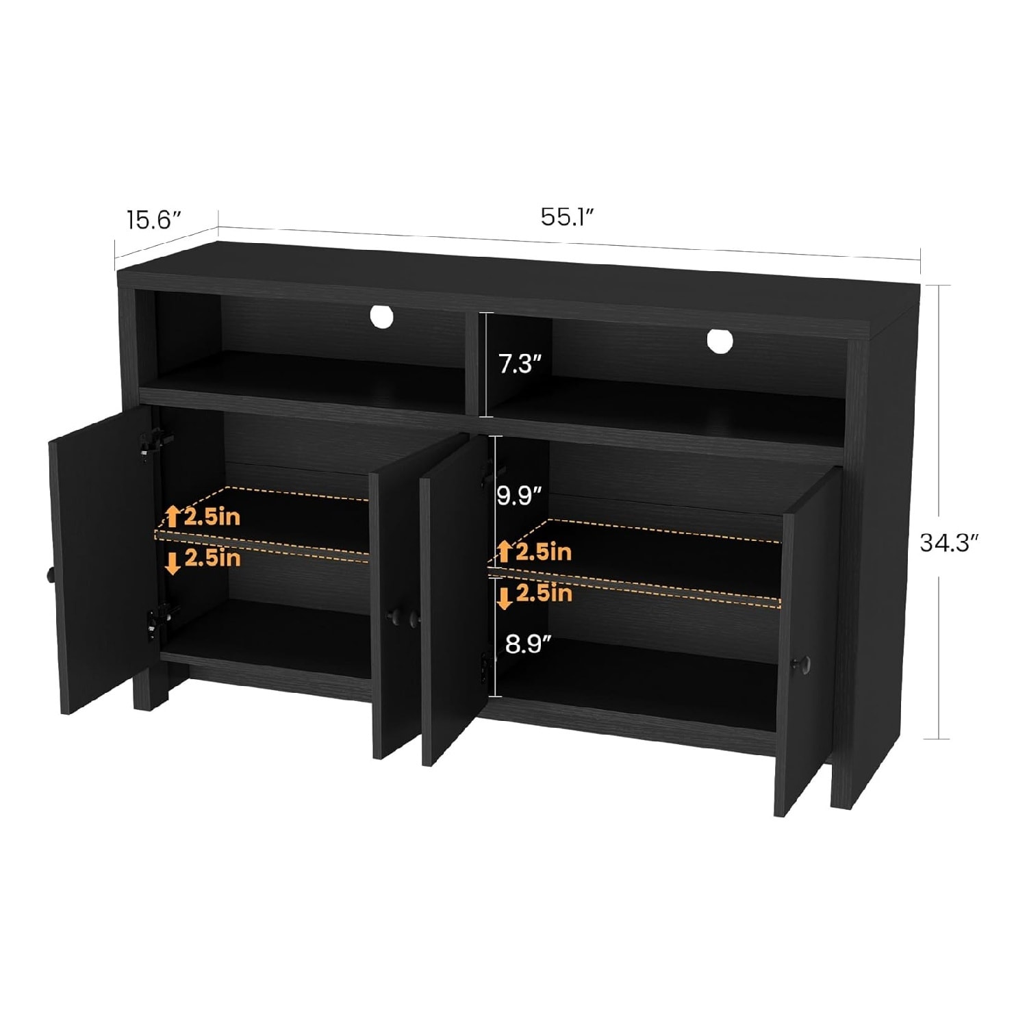 IdealHouse 55 Inch Black Farmhouse Buffet Sideboard With 4 Doors ...