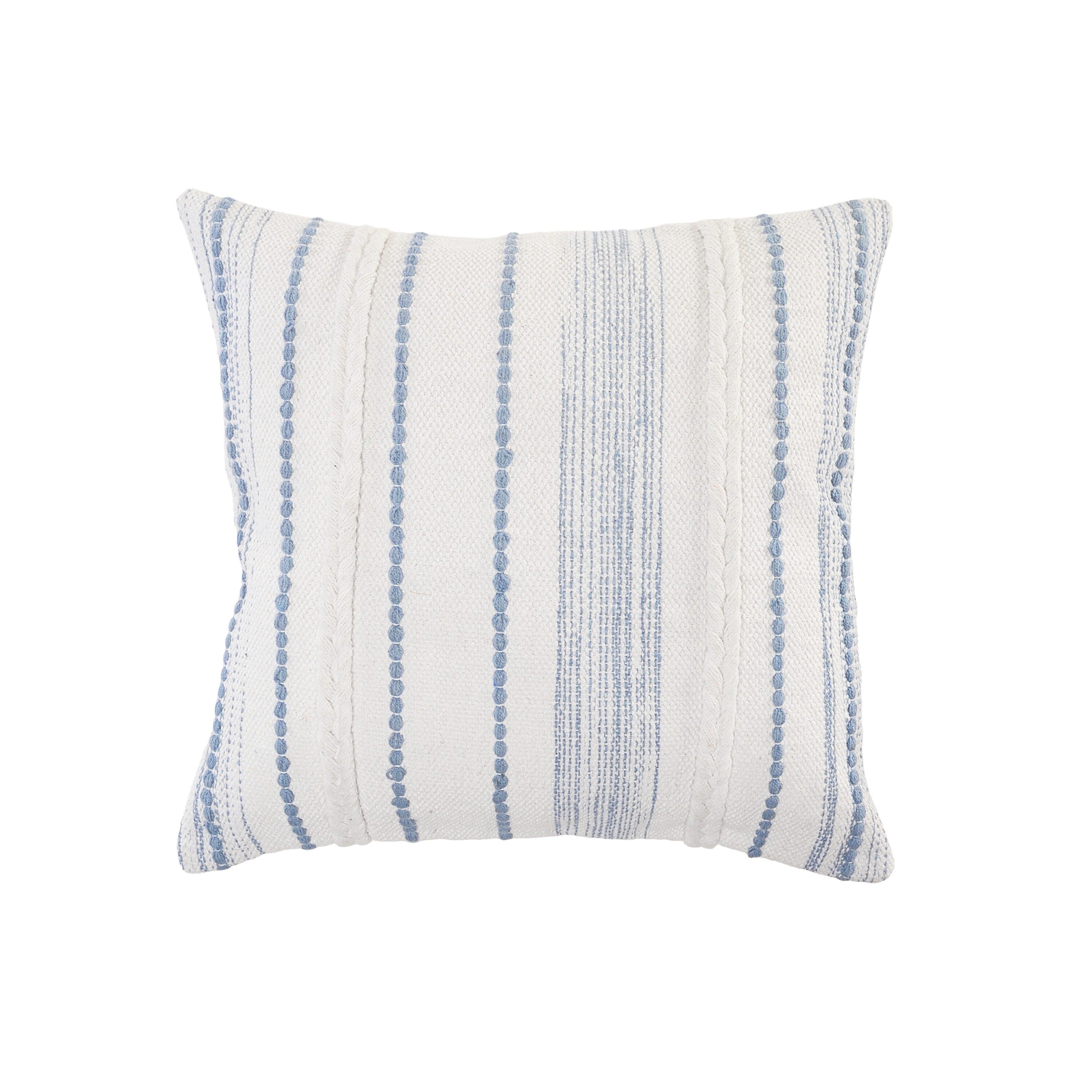 Textured White and Blue Square Throw Pillow, 20" x 20"
