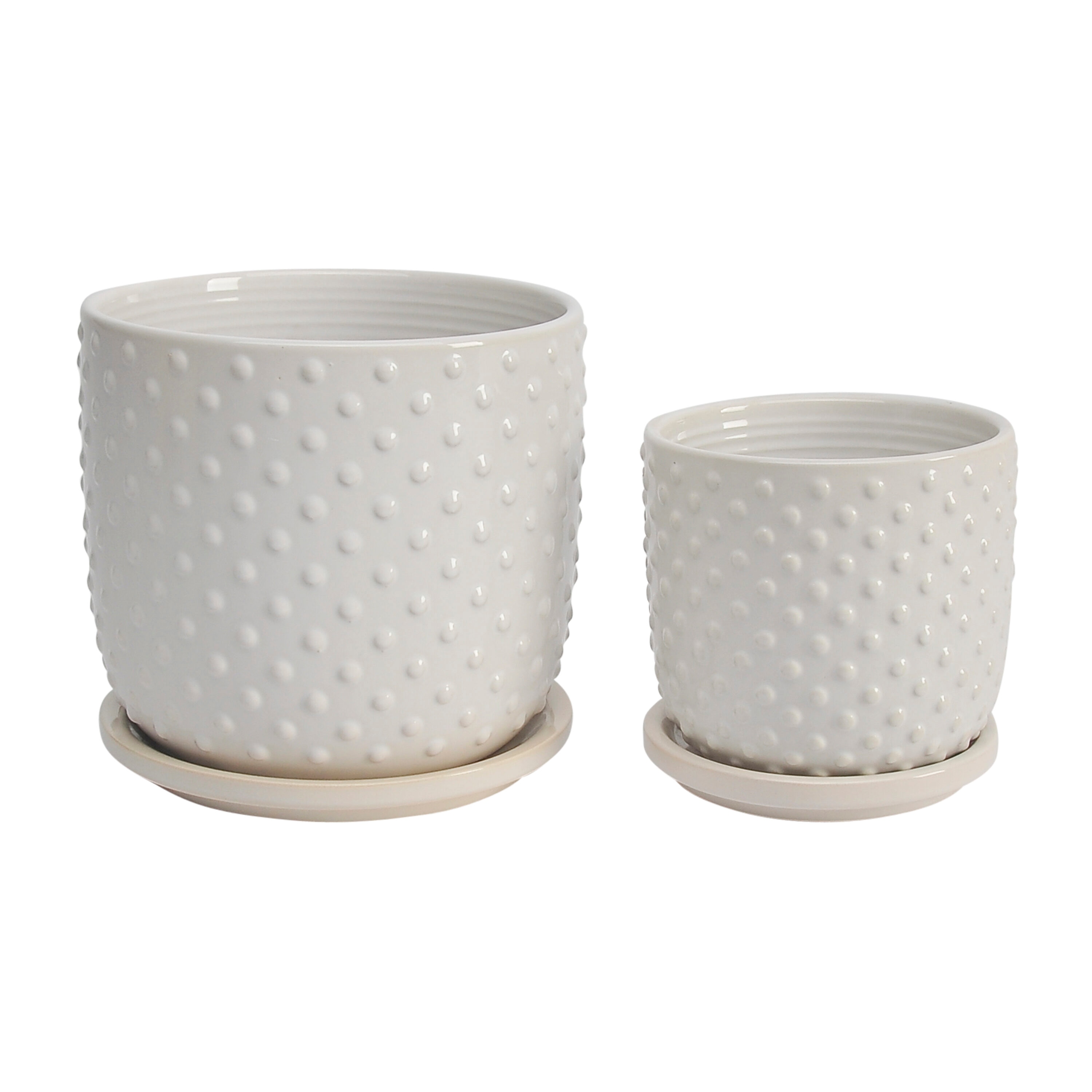 Sagebrook Home 15795-03 Round 6.0-Inches W Small White Ceramic Indoor/Outdoor Planter with Drainage Holes Attached Saucer